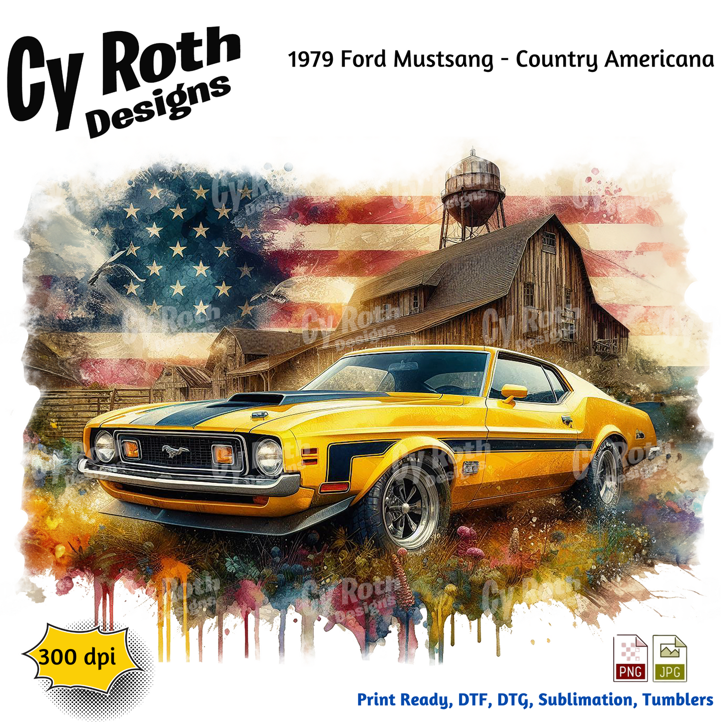 1979 Mustang Sublimation PNG JPG file, Wall Art 20oz skinny Tumbler, shirt PNG, Junk Journal image