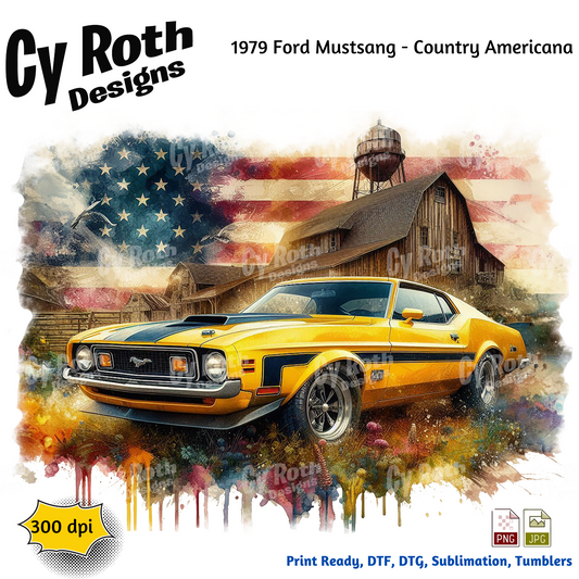1979 Mustang Sublimation PNG JPG file, Wall Art 20oz skinny Tumbler, shirt PNG, Junk Journal image