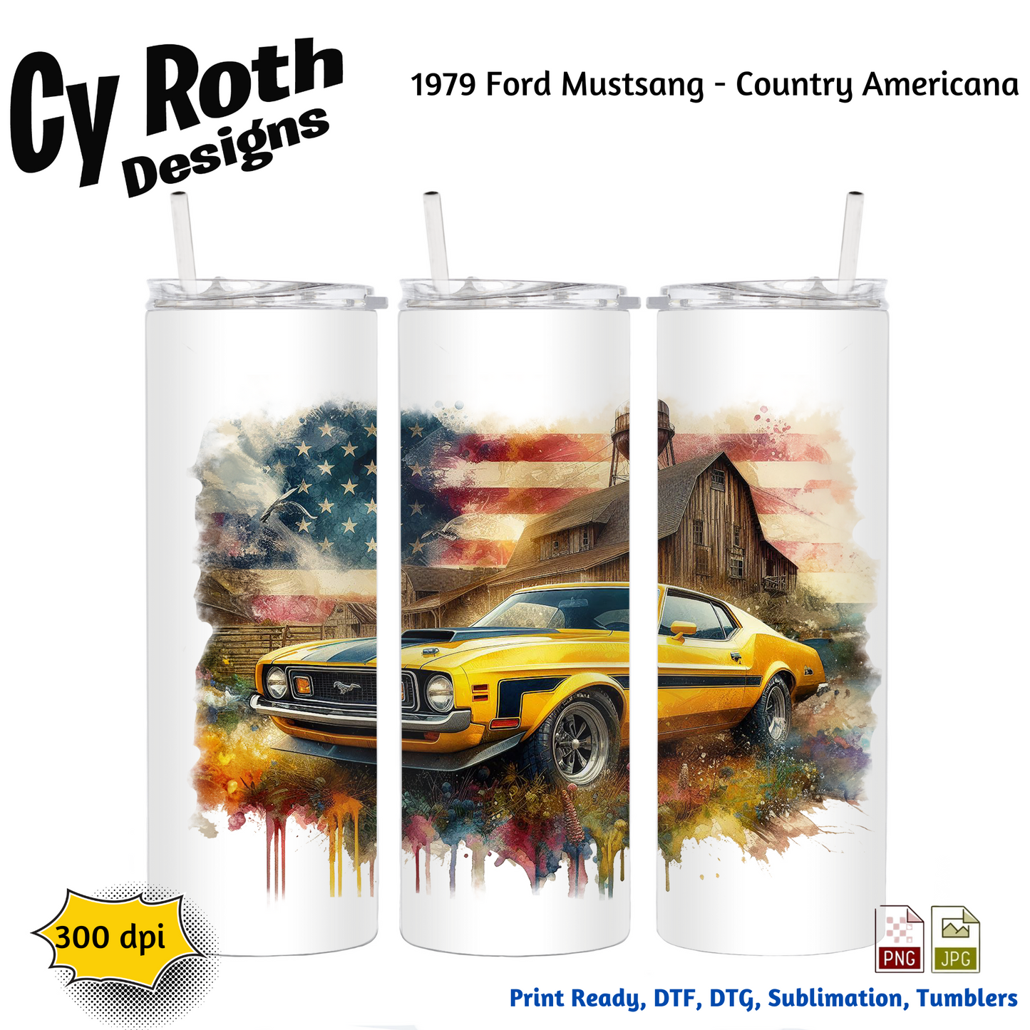 1979 Mustang Sublimation PNG JPG file, Wall Art 20oz skinny Tumbler, shirt PNG, Junk Journal image
