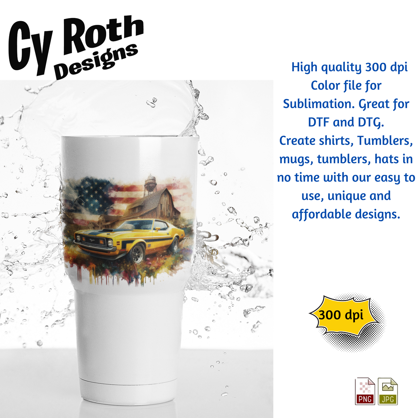 1979 Mustang Sublimation PNG JPG file, Wall Art 20oz skinny Tumbler, shirt PNG, Junk Journal image