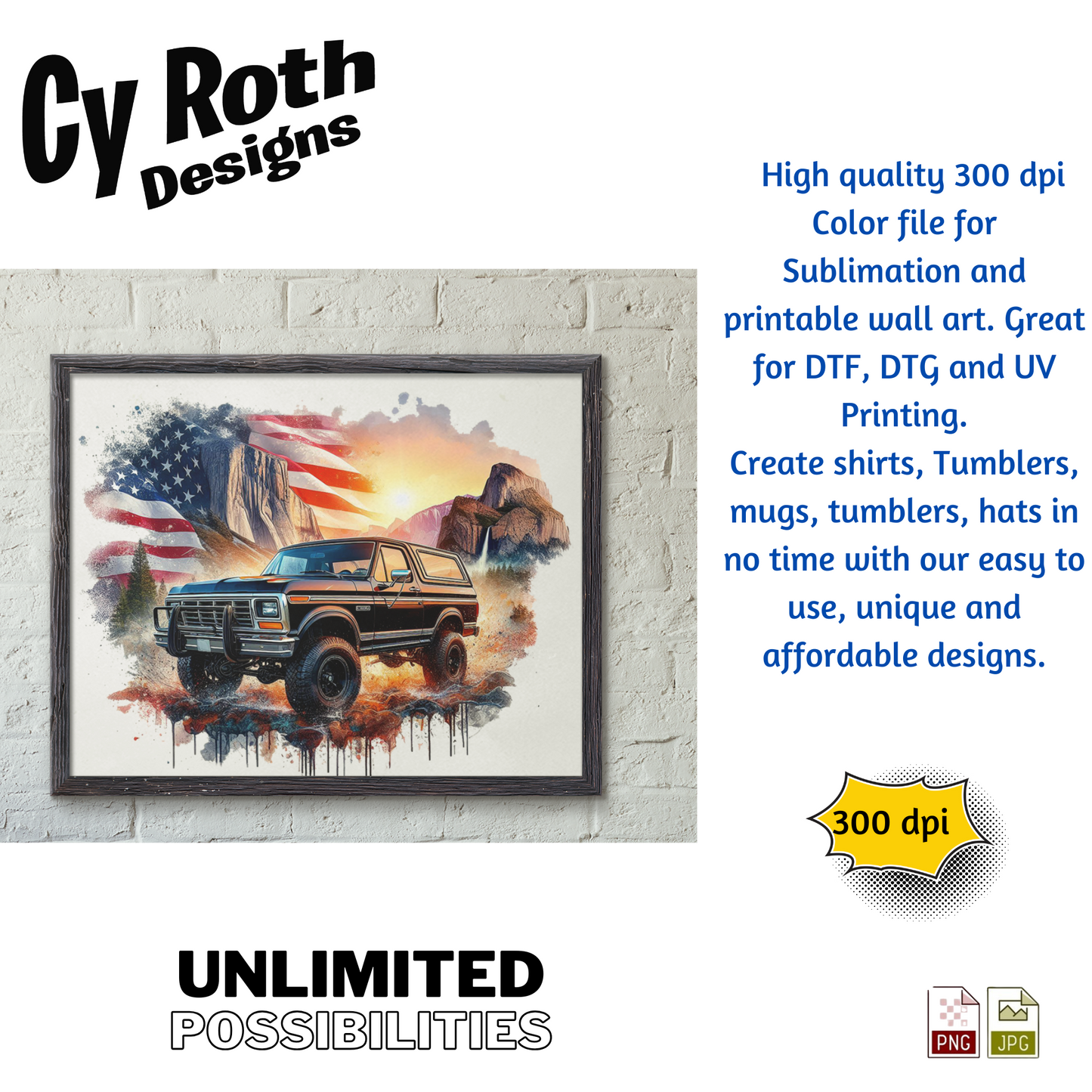 1985 Ford Bronco Sublimation Wall Art 20oz skinny Tumbler PNG JPG file, shirt PNG, Junk Journal image