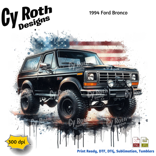 1994 Bronco Sublimation Wall Art 20oz skinny Tumbler PNG JPG file, shirt PNG, Junk Journal image