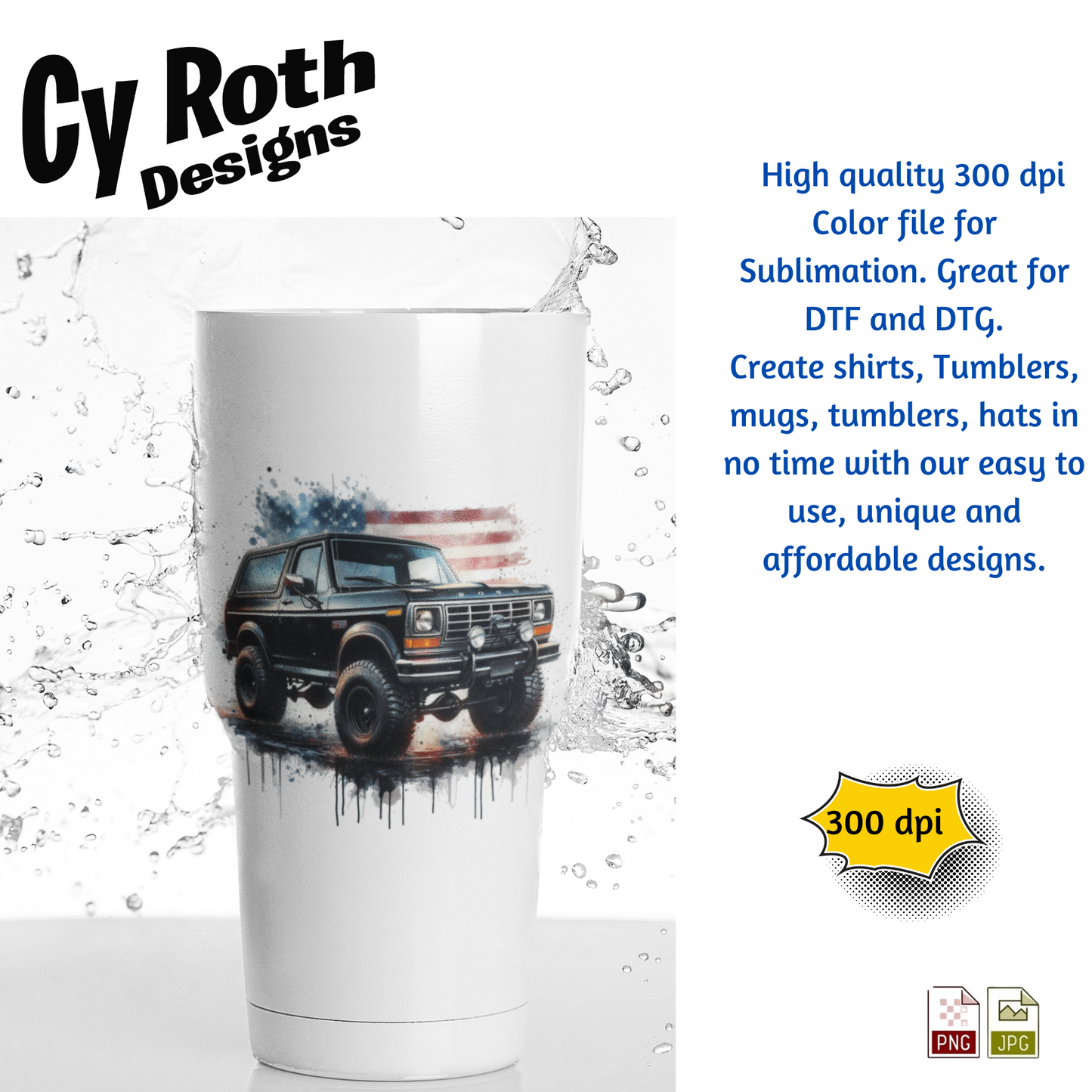 1994 Bronco Sublimation Wall Art 20oz skinny Tumbler PNG JPG file, shirt PNG, Junk Journal image