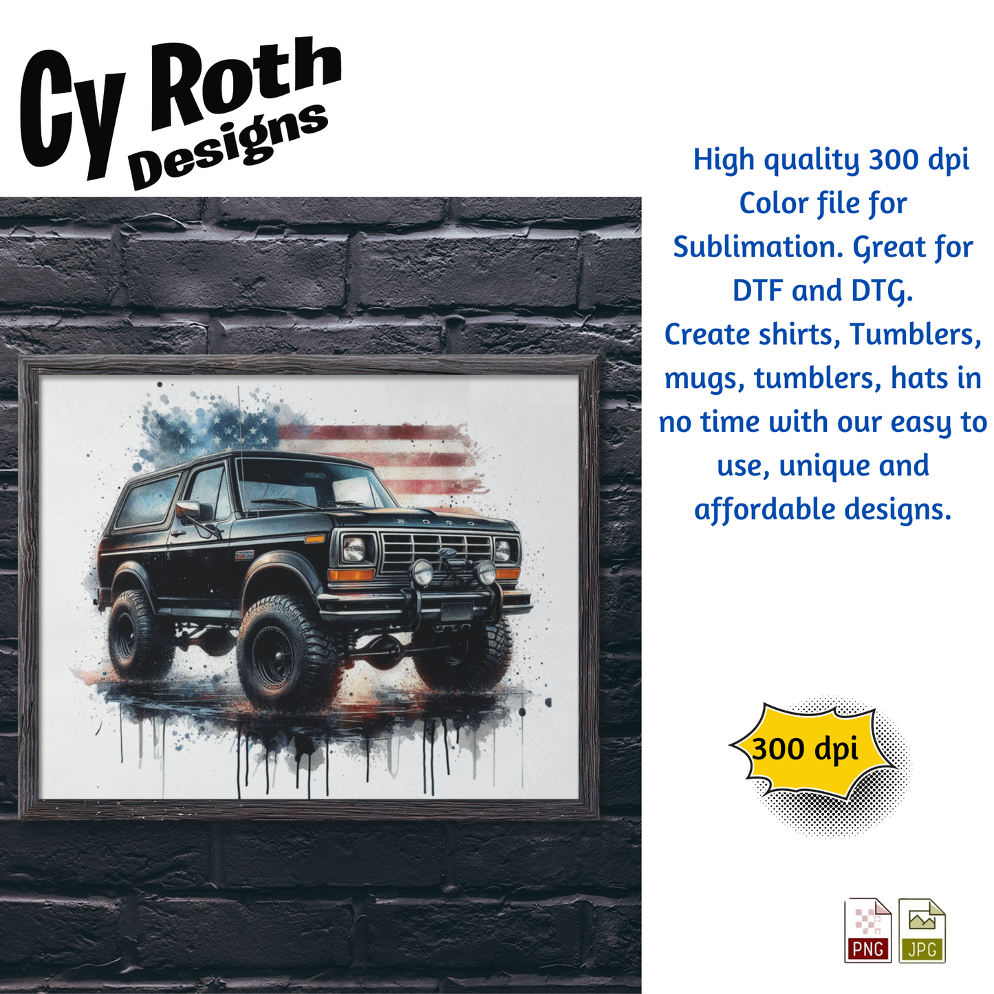 1994 Bronco Sublimation Wall Art 20oz skinny Tumbler PNG JPG file, shirt PNG, Junk Journal image