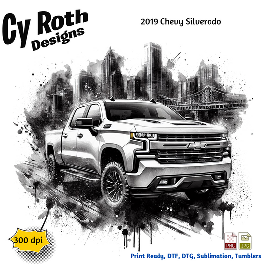 2019 Chevy Sliverado Sublimation Wall Art 20oz skinny Tumbler PNG JPG file, shirt PNG, Junk Journal image