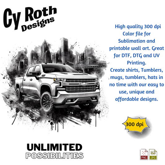 2019 Chevy Sliverado Sublimation Wall Art 20oz skinny Tumbler PNG JPG file, shirt PNG, Junk Journal image