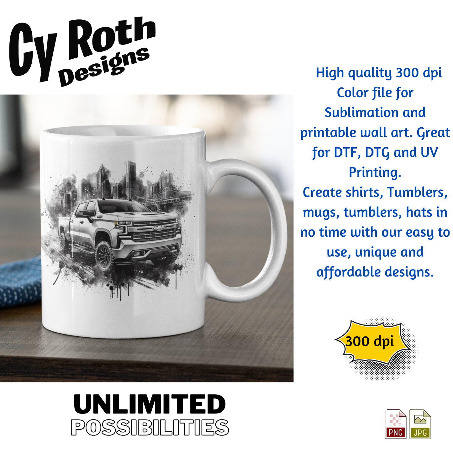 2019 Chevy Sliverado Sublimation Wall Art 20oz skinny Tumbler PNG JPG file, shirt PNG, Junk Journal image
