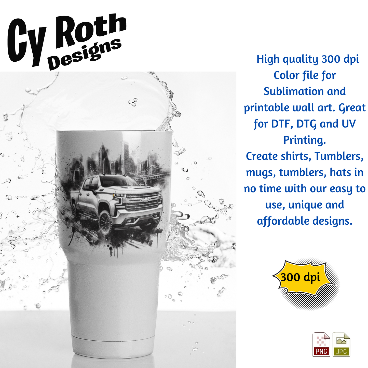 2019 Chevy Sliverado Sublimation Wall Art 20oz skinny Tumbler PNG JPG file, shirt PNG, Junk Journal image