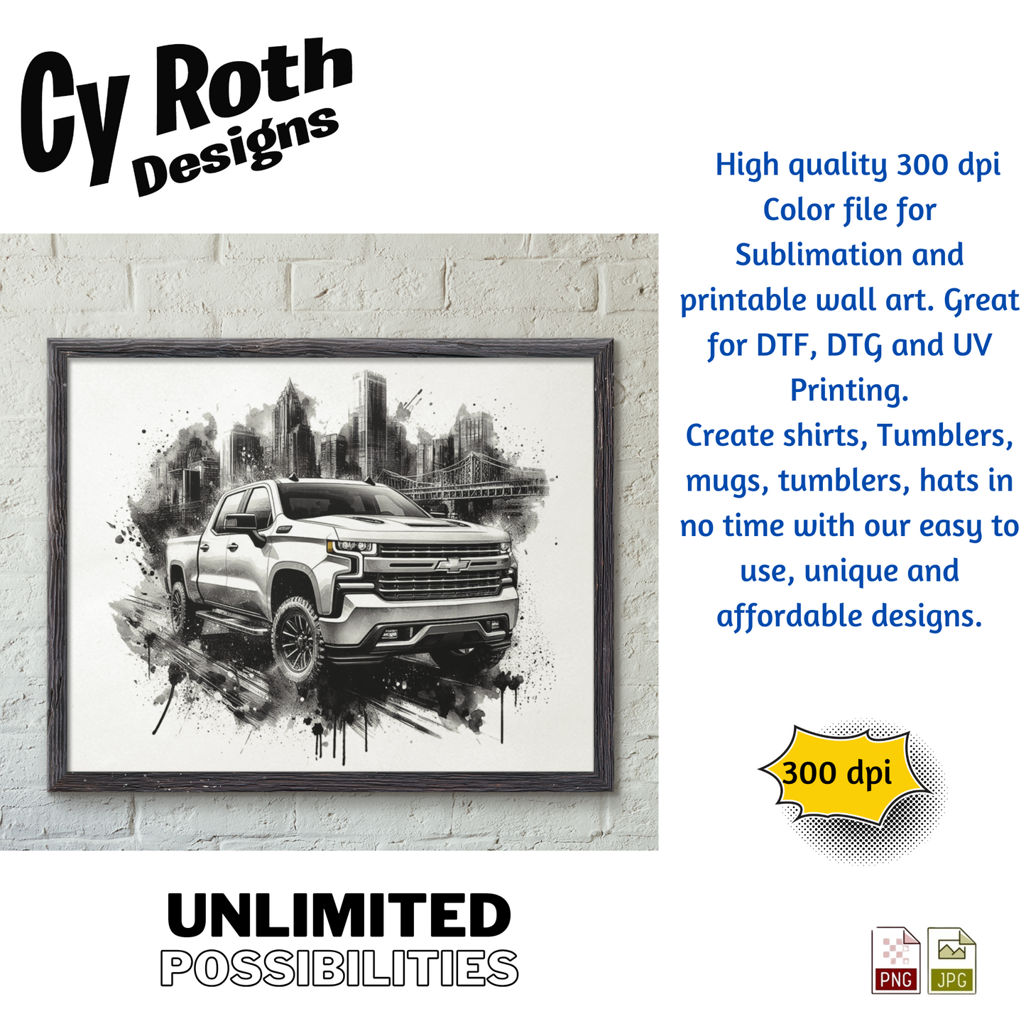 2019 Chevy Sliverado Sublimation Wall Art 20oz skinny Tumbler PNG JPG file, shirt PNG, Junk Journal image