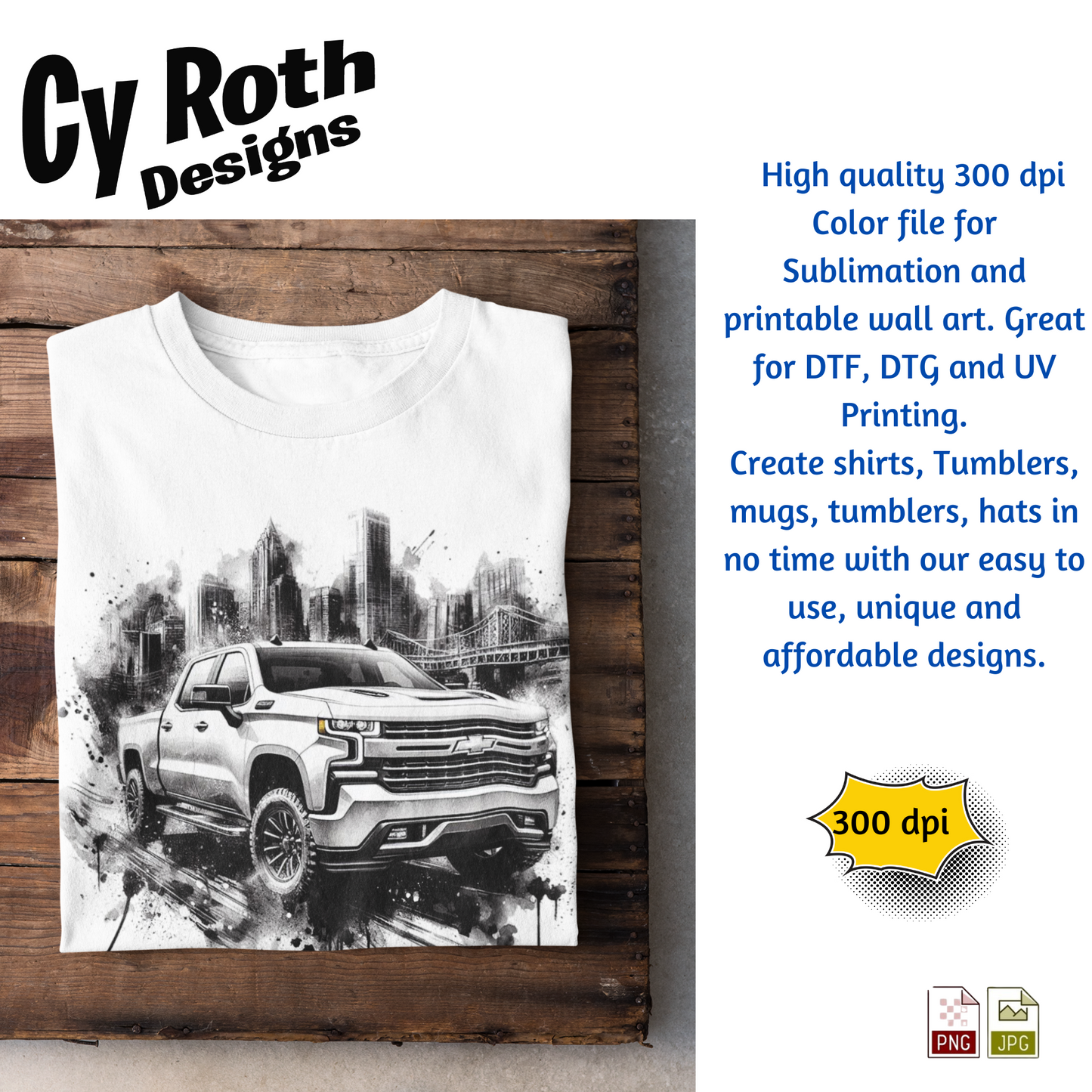 2019 Chevy Sliverado Sublimation Wall Art 20oz skinny Tumbler PNG JPG file, shirt PNG, Junk Journal image