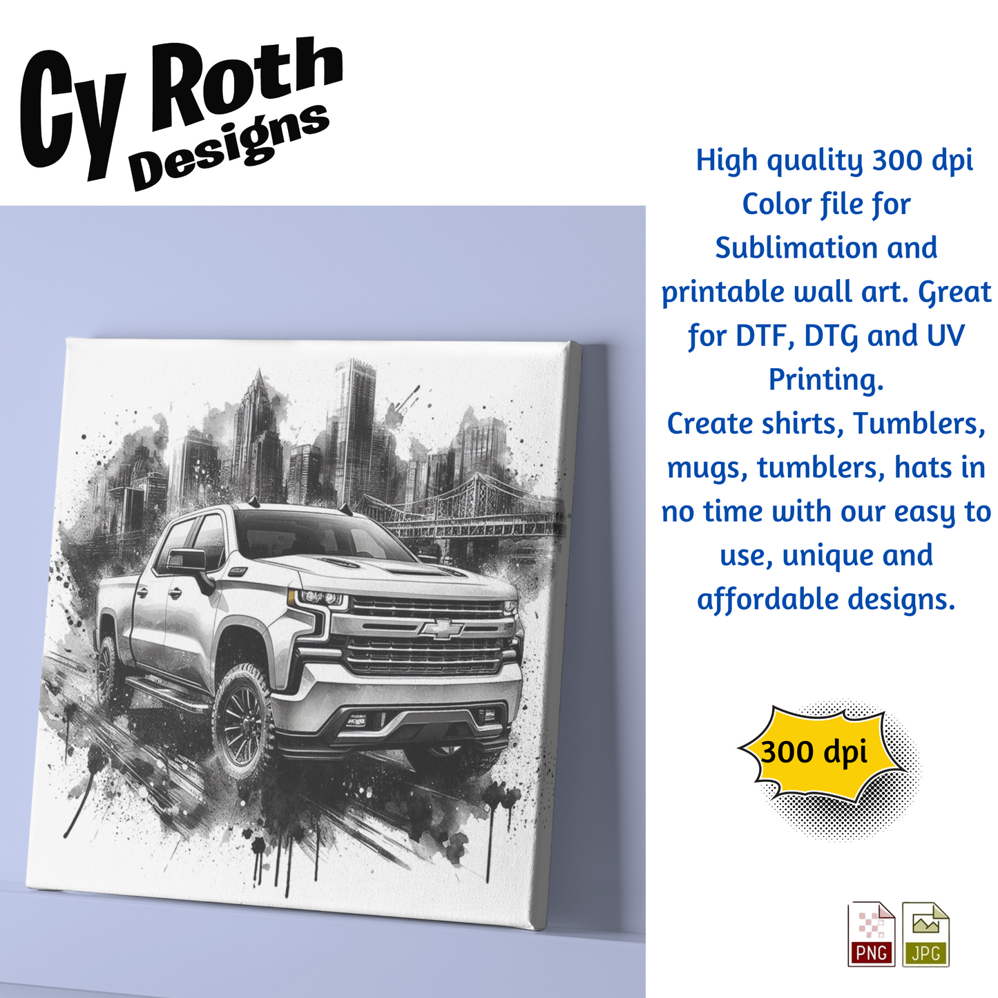2019 Chevy Sliverado Sublimation Wall Art 20oz skinny Tumbler PNG JPG file, shirt PNG, Junk Journal image
