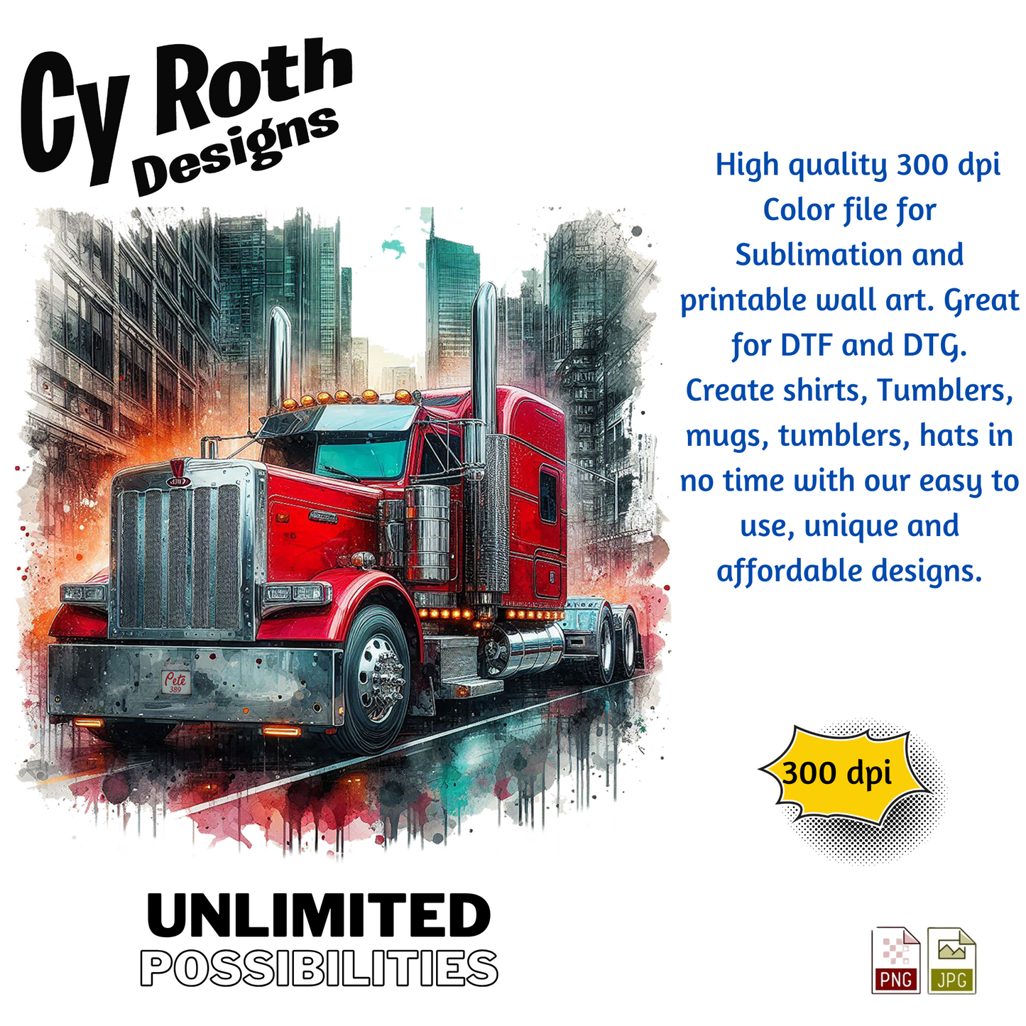 2020 Peterbilt 389 Sublimation PNG JPG file, Wall Art 20oz skinny Tumbler, shirt PNG, Junk Journal image