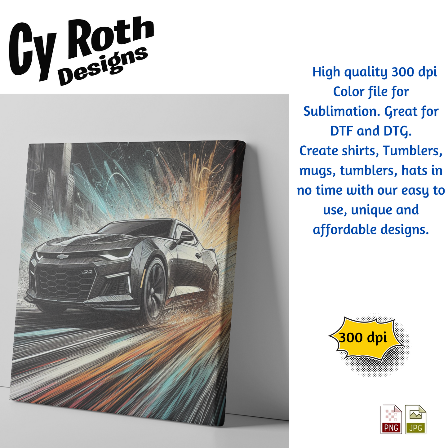 2021 Camaro Sublimation PNG JPG file, Wall Art 20oz skinny Tumbler, shirt PNG, Junk Journal image
