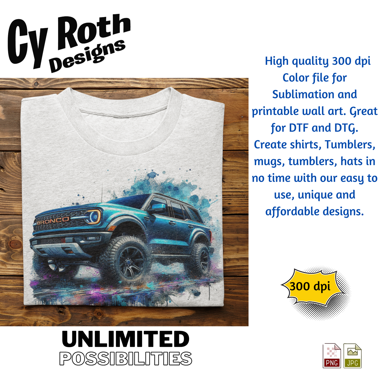2023 Ford Bronco Sublimation PNG JPG file, Wall Art 20oz skinny Tumbler, shirt PNG, Junk Journal image