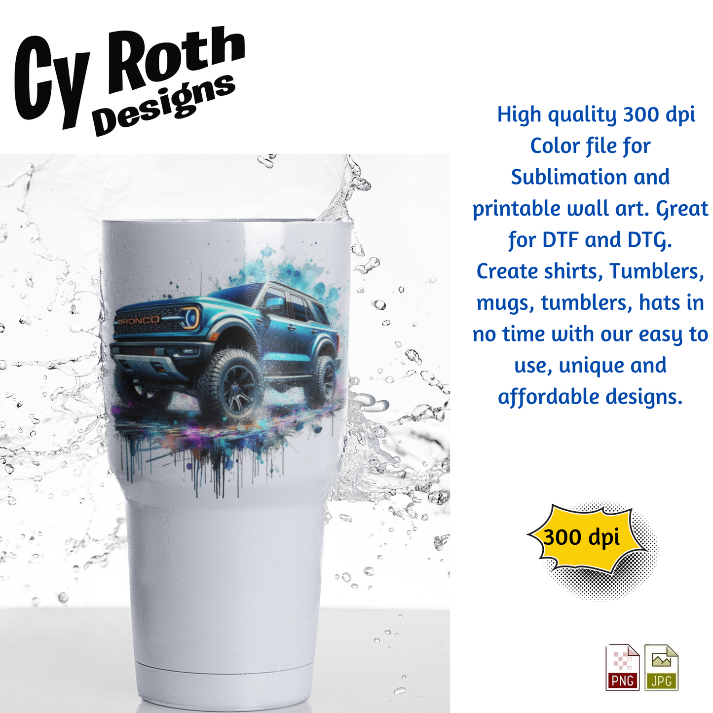 2023 Ford Bronco Sublimation PNG JPG file, Wall Art 20oz skinny Tumbler, shirt PNG, Junk Journal image