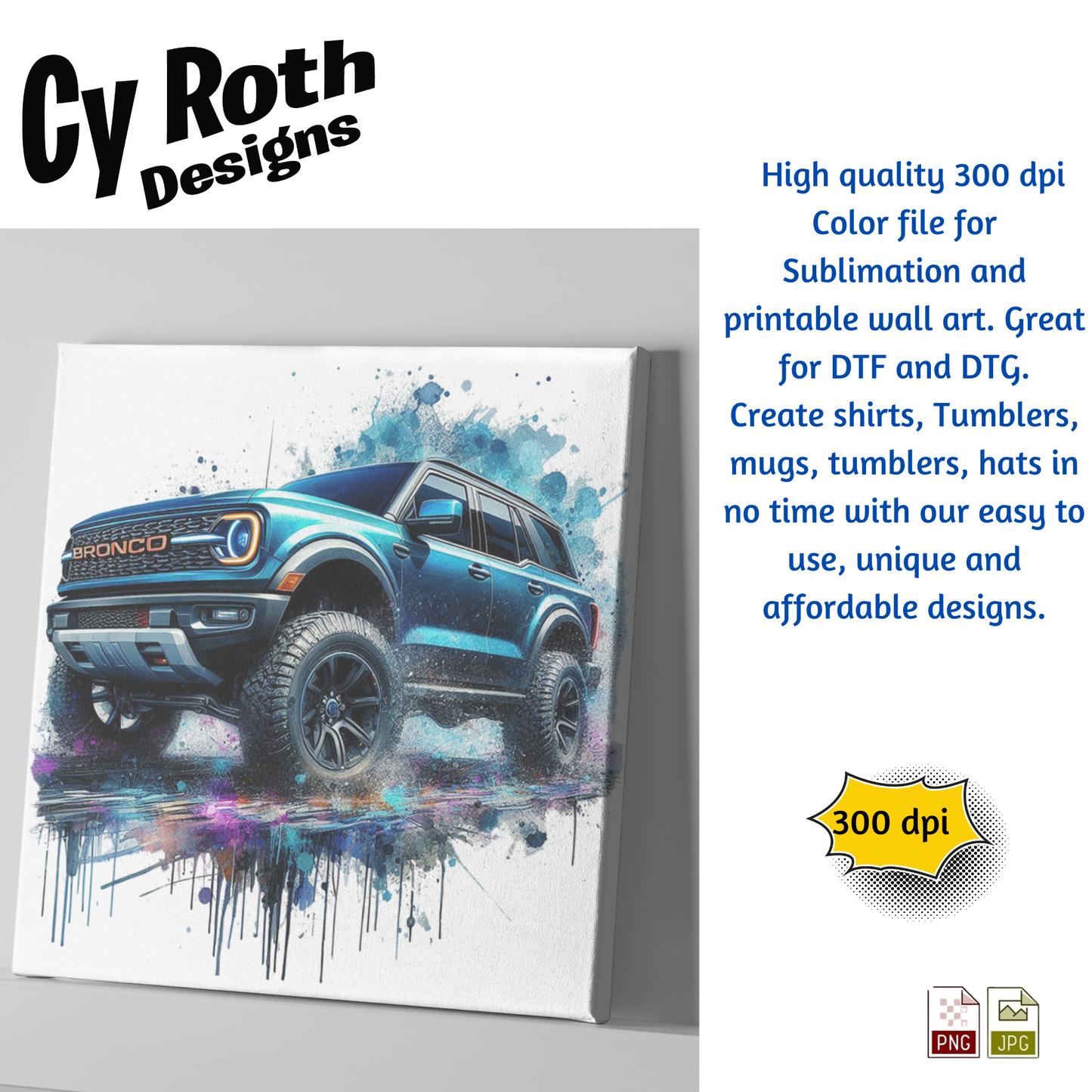2023 Ford Bronco Sublimation PNG JPG file, Wall Art 20oz skinny Tumbler, shirt PNG, Junk Journal image