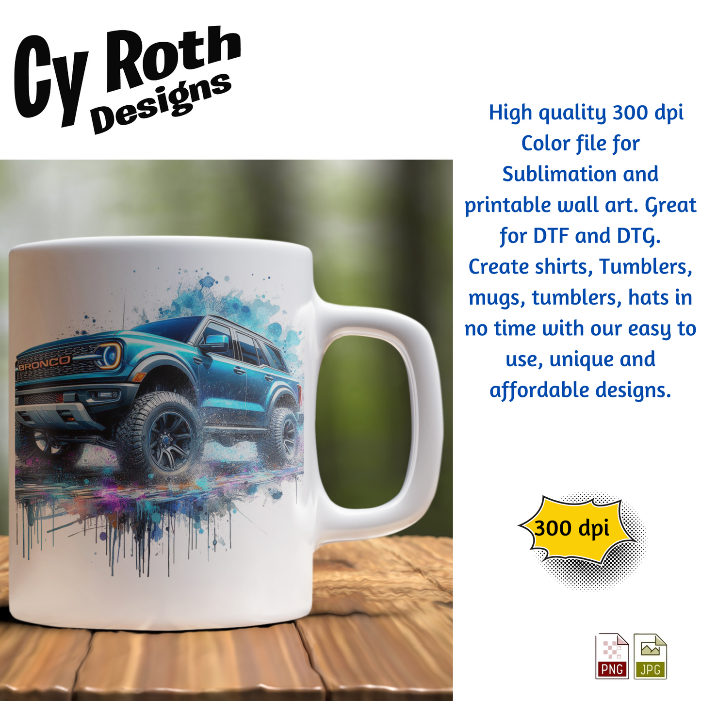 2023 Ford Bronco Sublimation PNG JPG file, Wall Art 20oz skinny Tumbler, shirt PNG, Junk Journal image