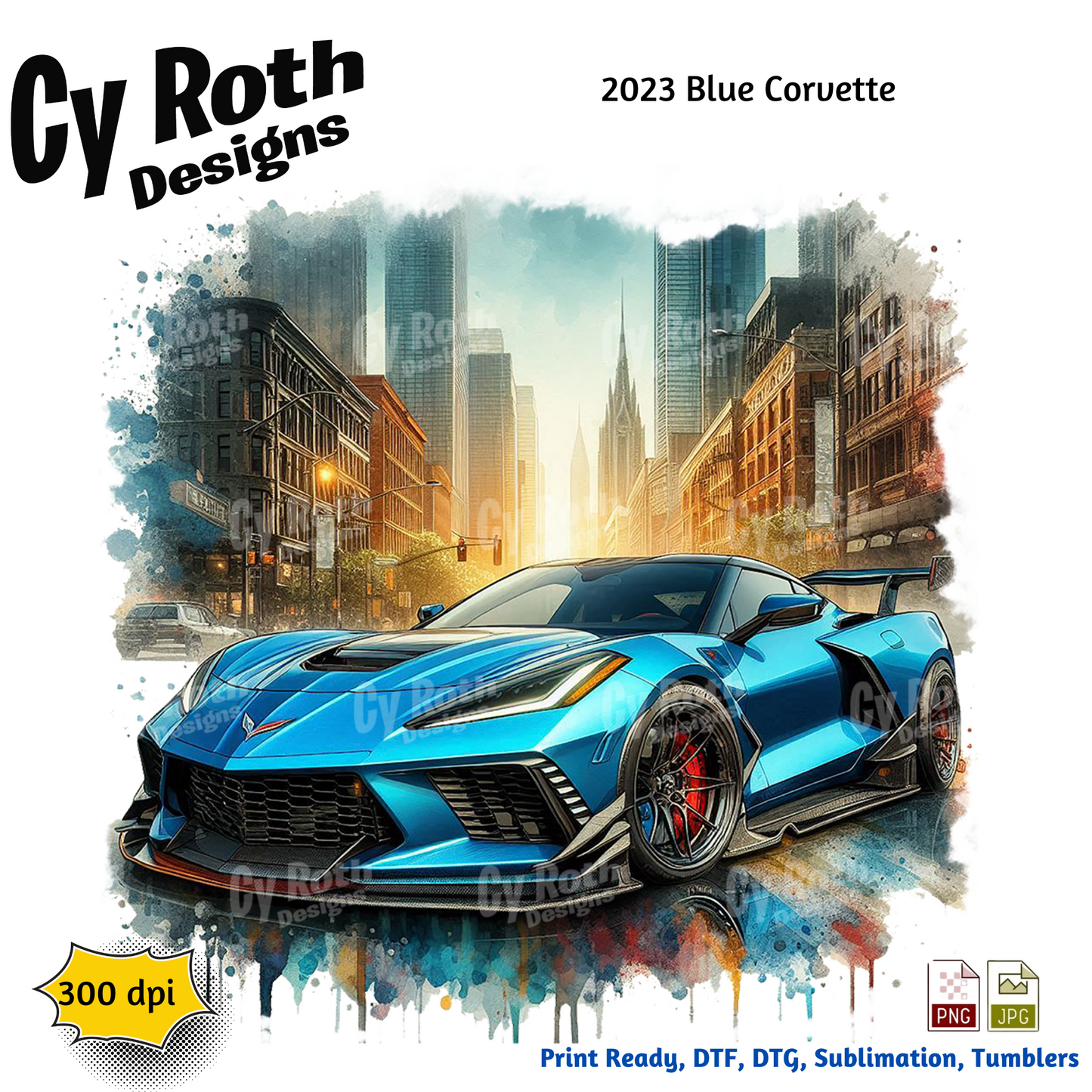 2023 Corvette Sublimation PNG JPG file, Wall Art 20oz skinny Tumbler, shirt PNG, Junk Journal image