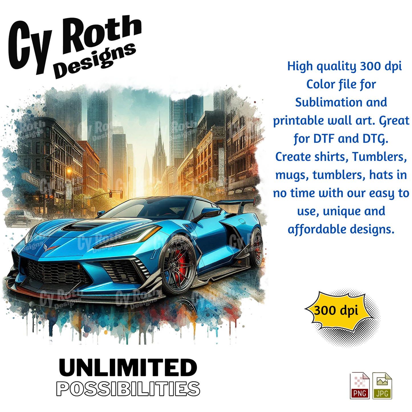 2023 Corvette Sublimation PNG JPG file, Wall Art 20oz skinny Tumbler, shirt PNG, Junk Journal image