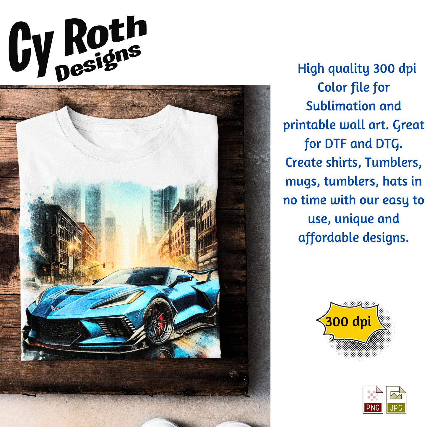 2023 Corvette Sublimation PNG JPG file, Wall Art 20oz skinny Tumbler, shirt PNG, Junk Journal image