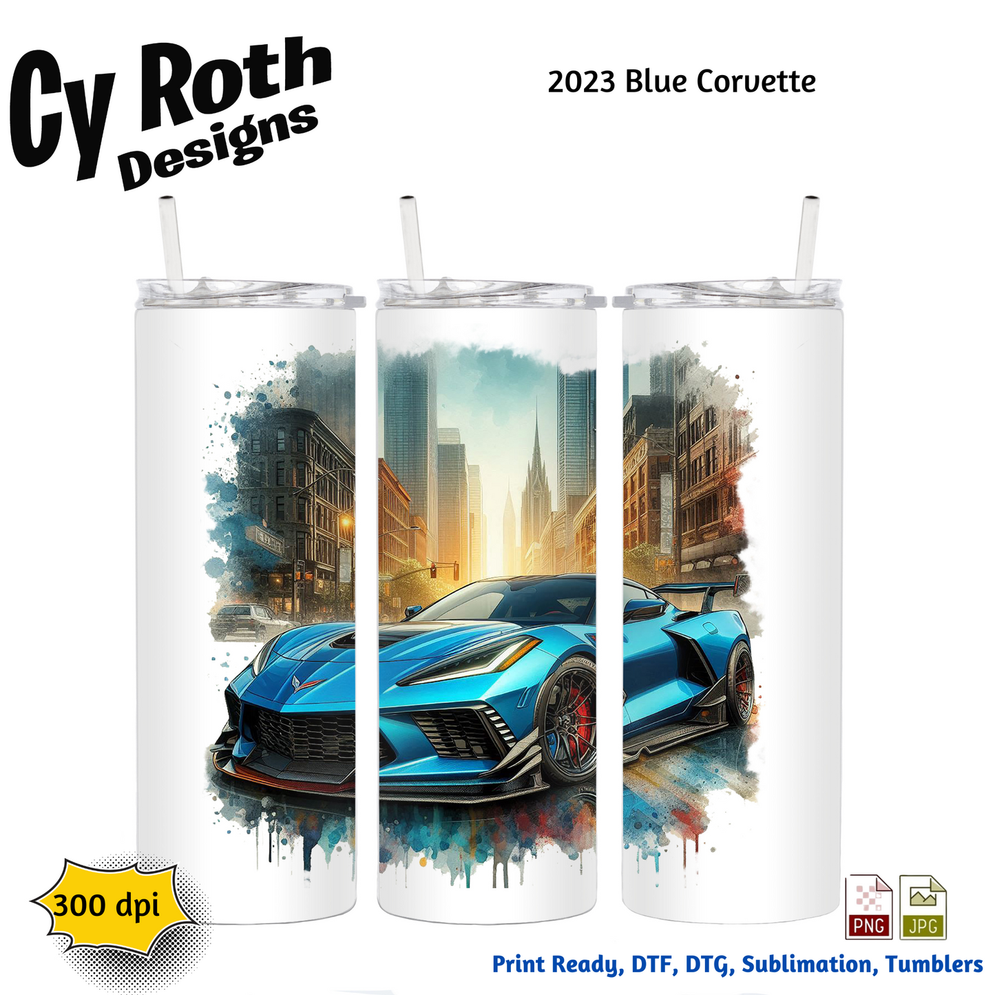 2023 Corvette Sublimation PNG JPG file, Wall Art 20oz skinny Tumbler, shirt PNG, Junk Journal image