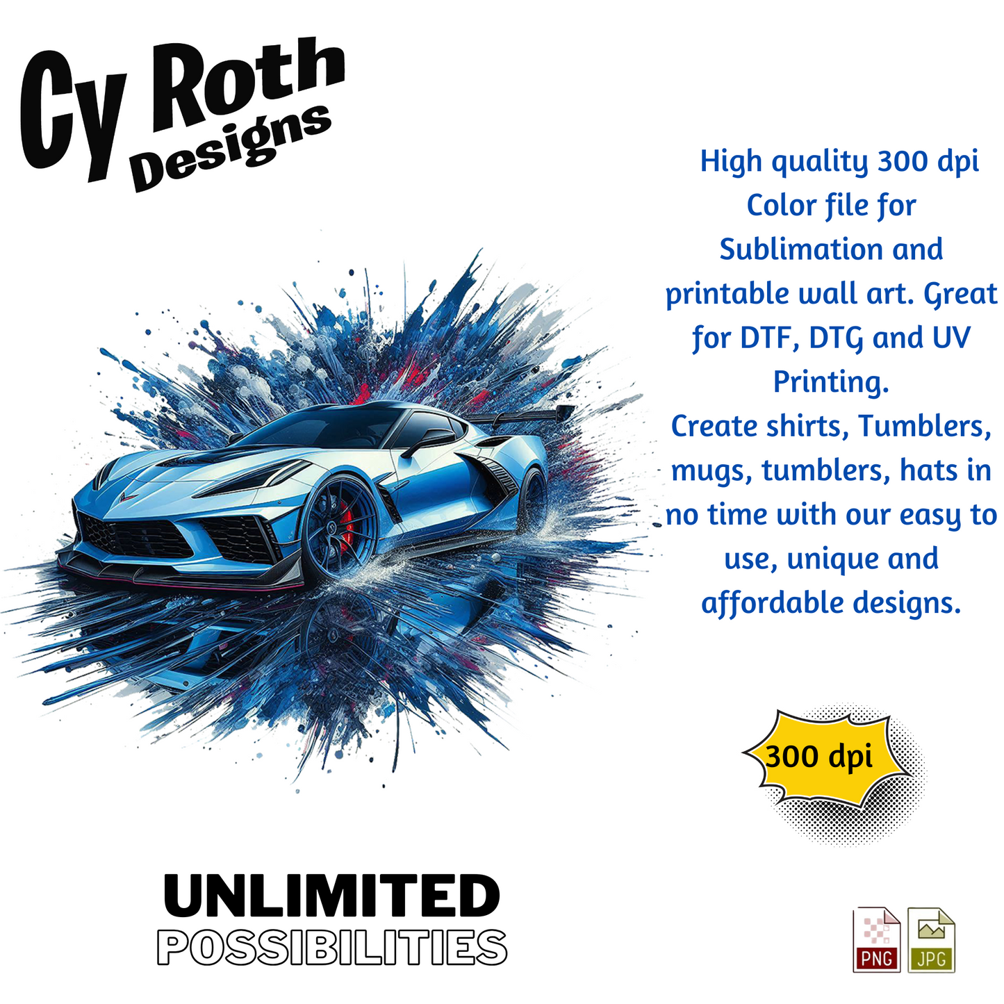 2023 Chevy Corvette Sublimation Wall Art 20oz skinny Tumbler PNG JPG file, shirt PNG, Junk Journal image