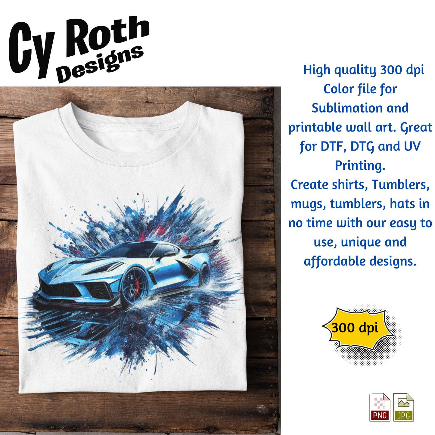 2023 Chevy Corvette Sublimation Wall Art 20oz skinny Tumbler PNG JPG file, shirt PNG, Junk Journal image