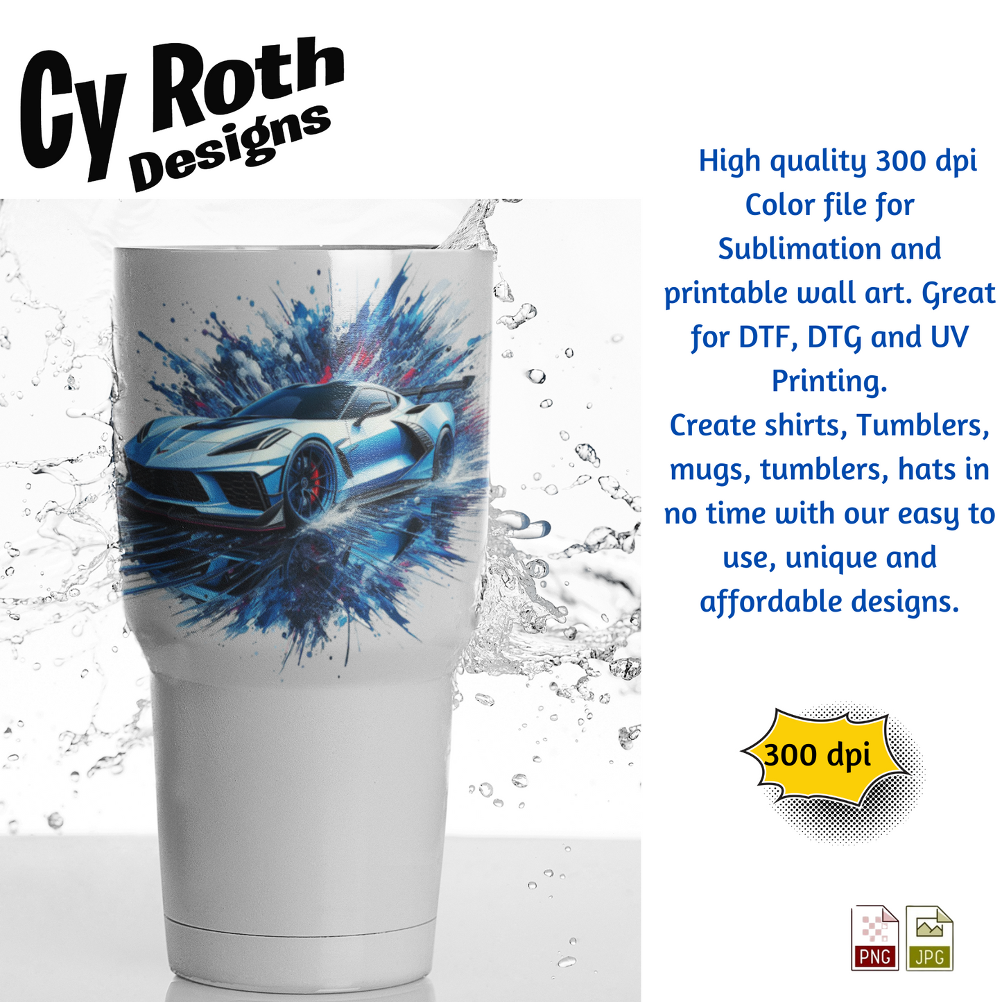 2023 Chevy Corvette Sublimation Wall Art 20oz skinny Tumbler PNG JPG file, shirt PNG, Junk Journal image