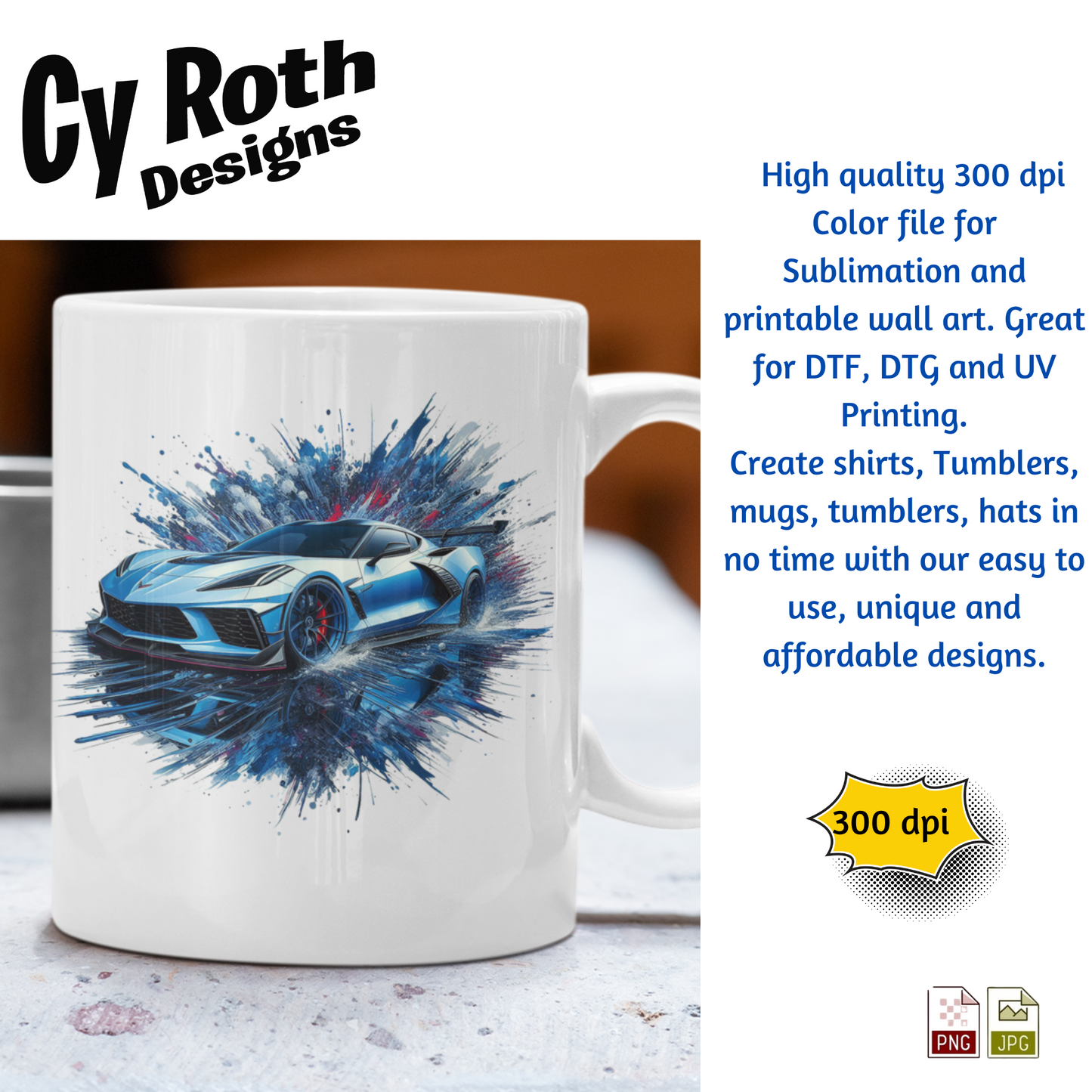 2023 Chevy Corvette Sublimation Wall Art 20oz skinny Tumbler PNG JPG file, shirt PNG, Junk Journal image