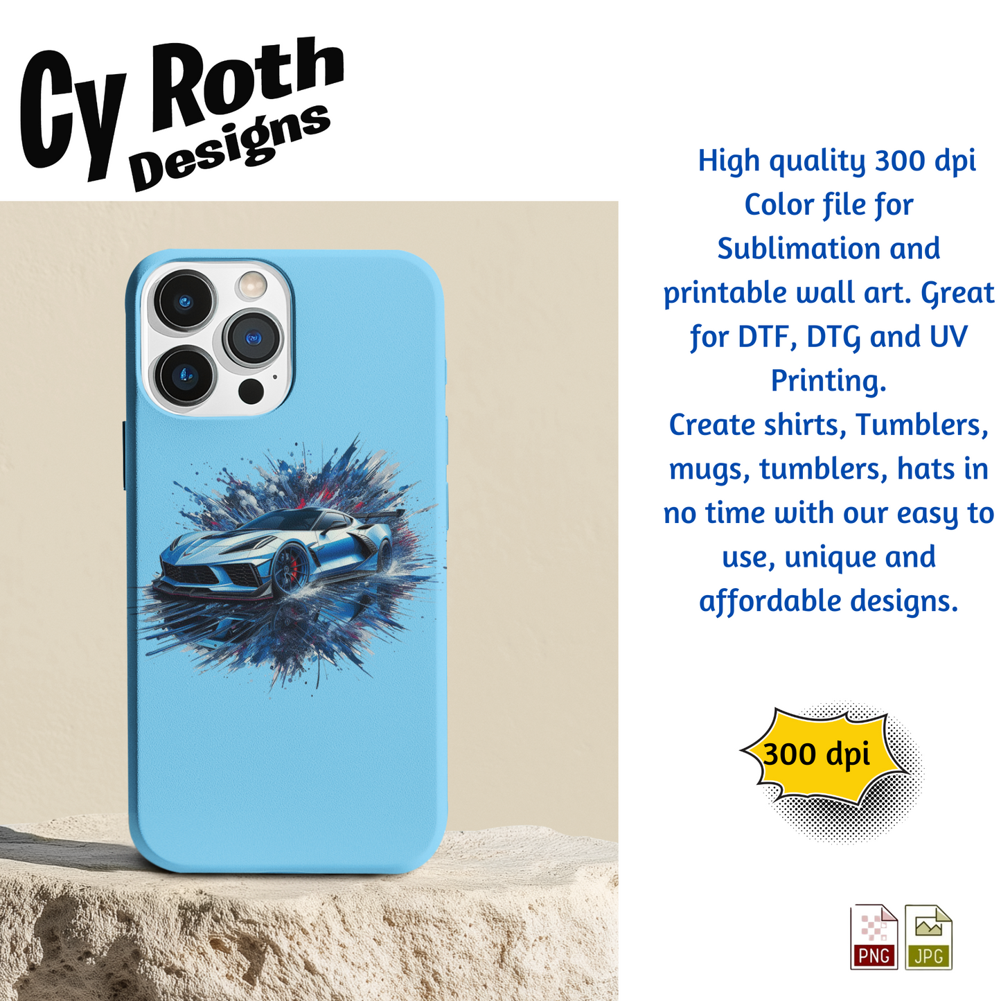 2023 Chevy Corvette Sublimation Wall Art 20oz skinny Tumbler PNG JPG file, shirt PNG, Junk Journal image