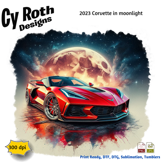 2023 Chevy Corvette Sublimation Wall Art 20oz skinny Tumbler PNG JPG file, shirt PNG, Junk Journal image