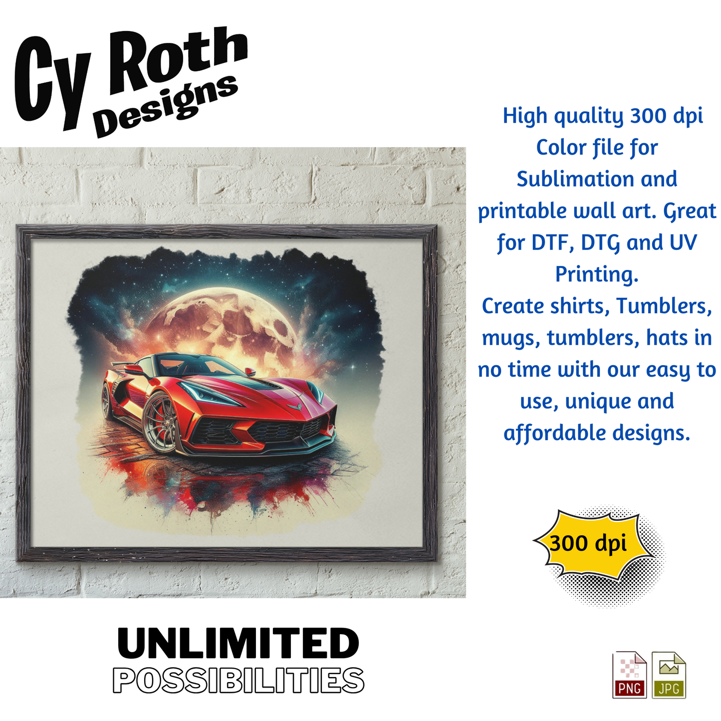 2023 Chevy Corvette Sublimation Wall Art 20oz skinny Tumbler PNG JPG file, shirt PNG, Junk Journal image