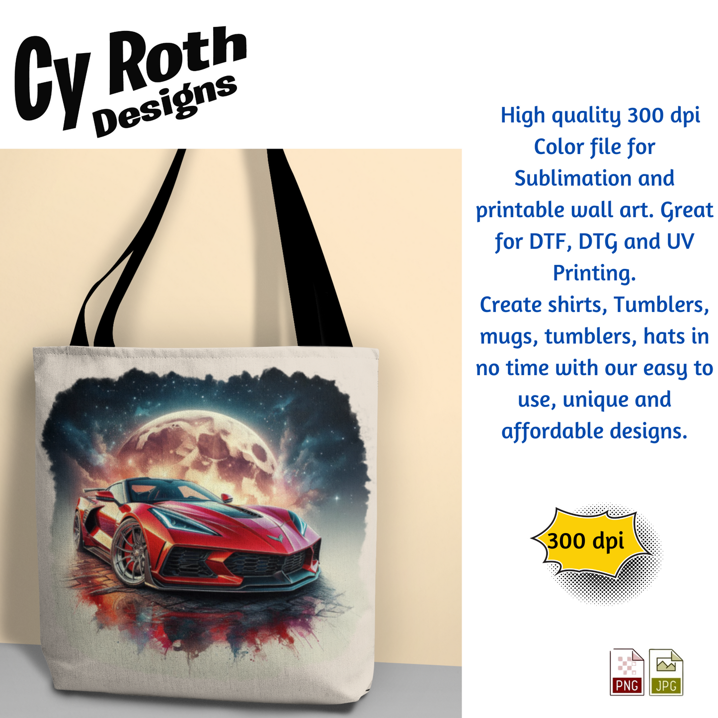 2023 Chevy Corvette Sublimation Wall Art 20oz skinny Tumbler PNG JPG file, shirt PNG, Junk Journal image