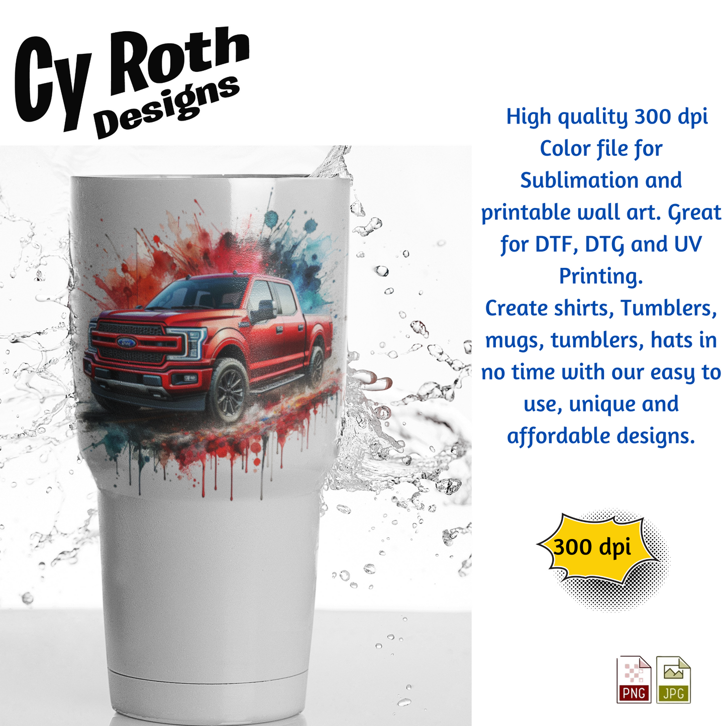 2023 Ford F-150 Sublimation Wall Art 20oz skinny Tumbler PNG JPG file, shirt PNG, Junk Journal image