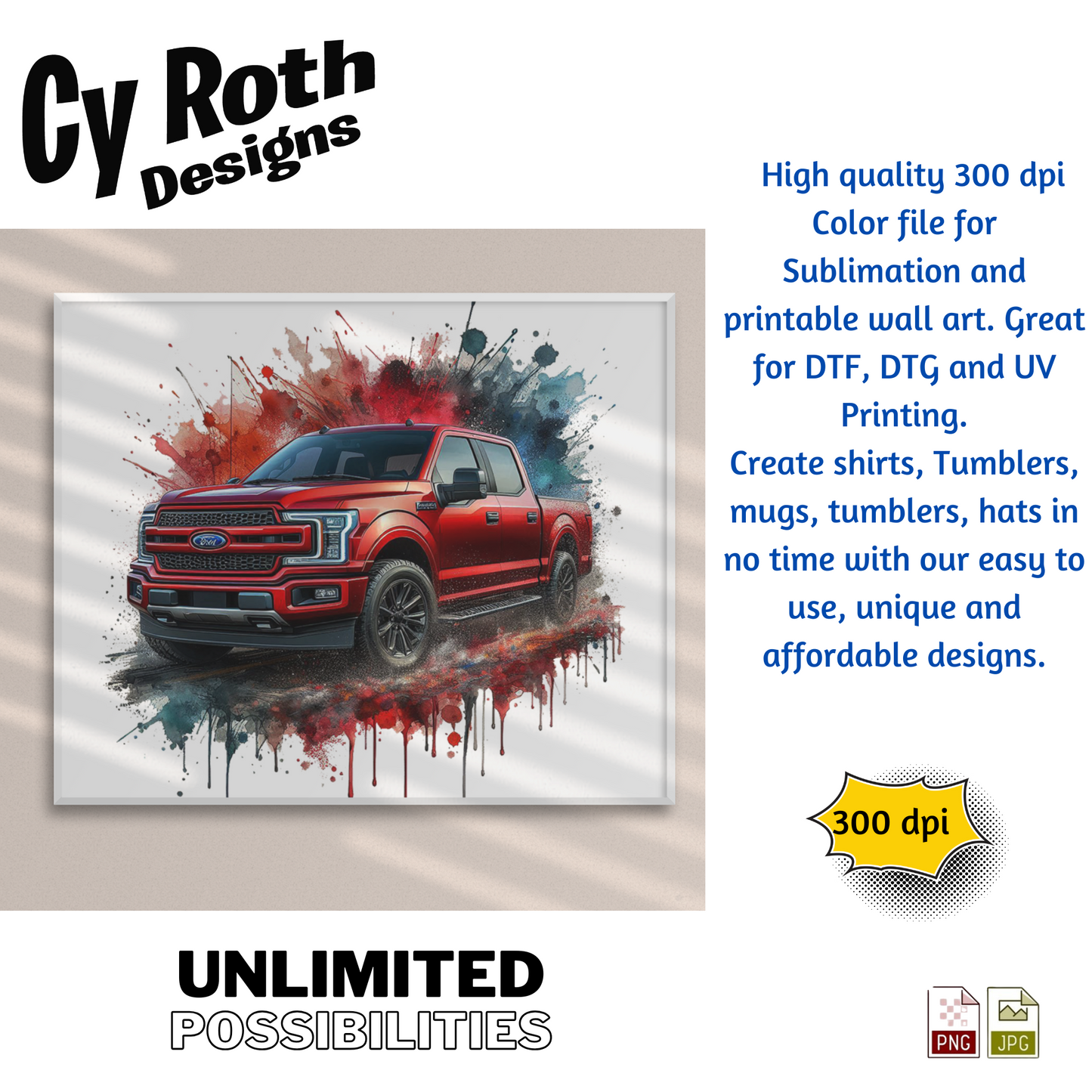 2023 Ford F-150 Sublimation Wall Art 20oz skinny Tumbler PNG JPG file, shirt PNG, Junk Journal image