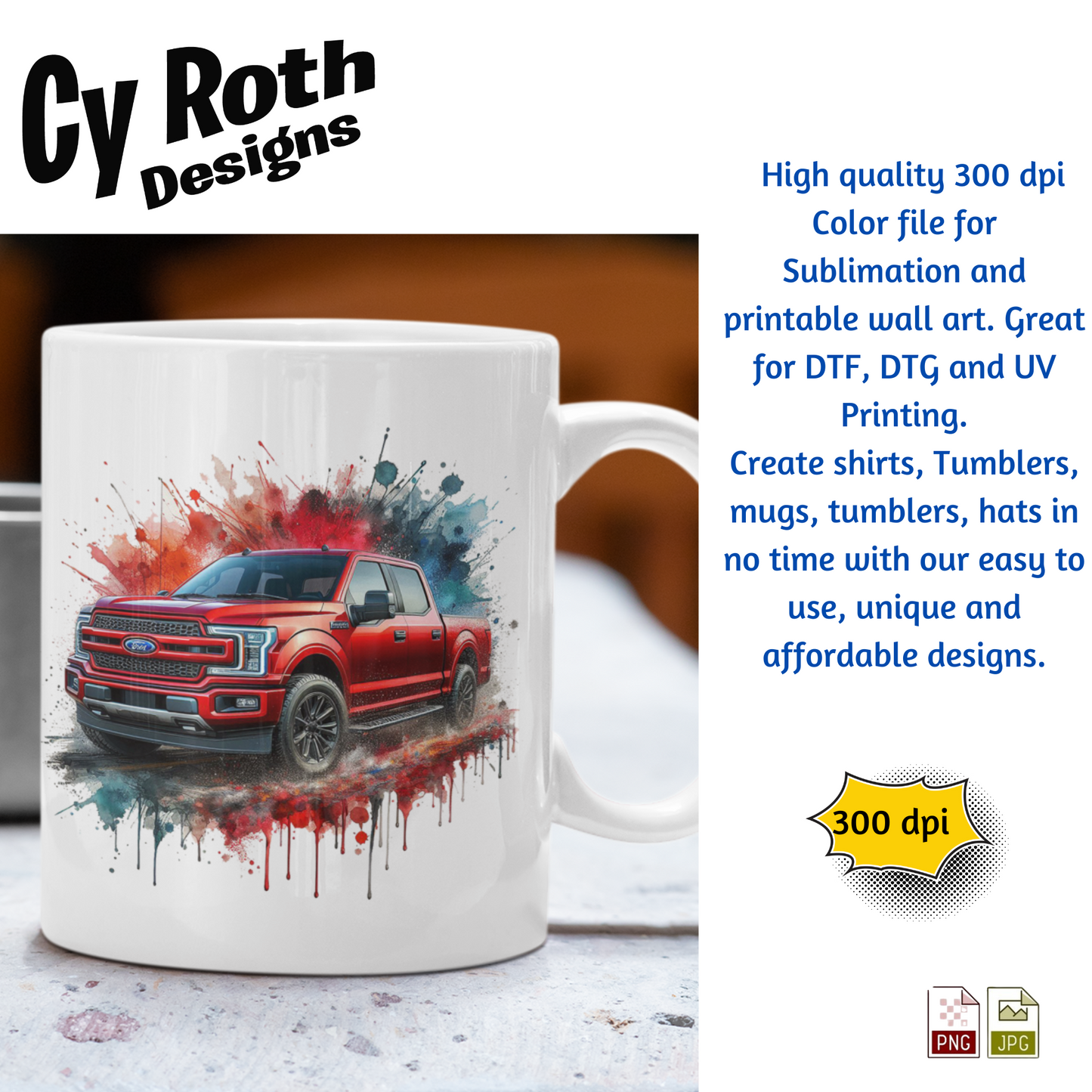 2023 Ford F-150 Sublimation Wall Art 20oz skinny Tumbler PNG JPG file, shirt PNG, Junk Journal image