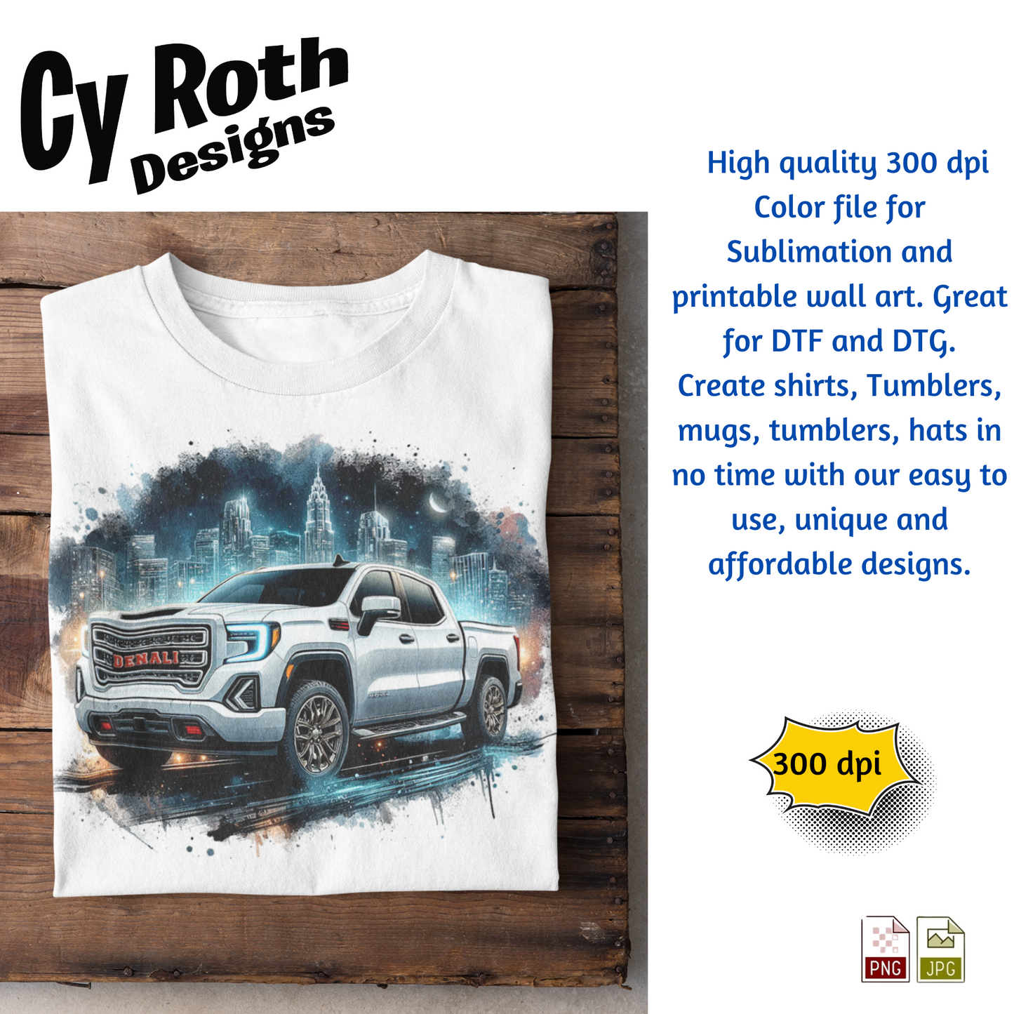 2023 GMC Denali Sublimation PNG JPG file, Wall Art 20oz skinny Tumbler, shirt PNG, Junk Journal image