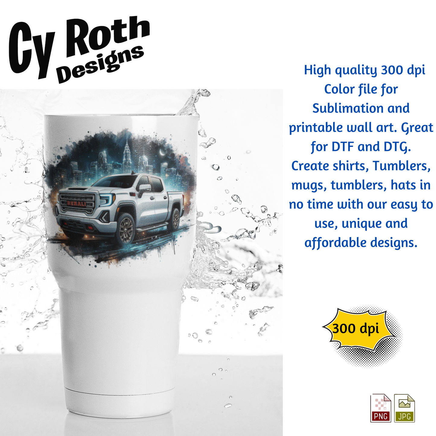 2023 GMC Denali Sublimation PNG JPG file, Wall Art 20oz skinny Tumbler, shirt PNG, Junk Journal image
