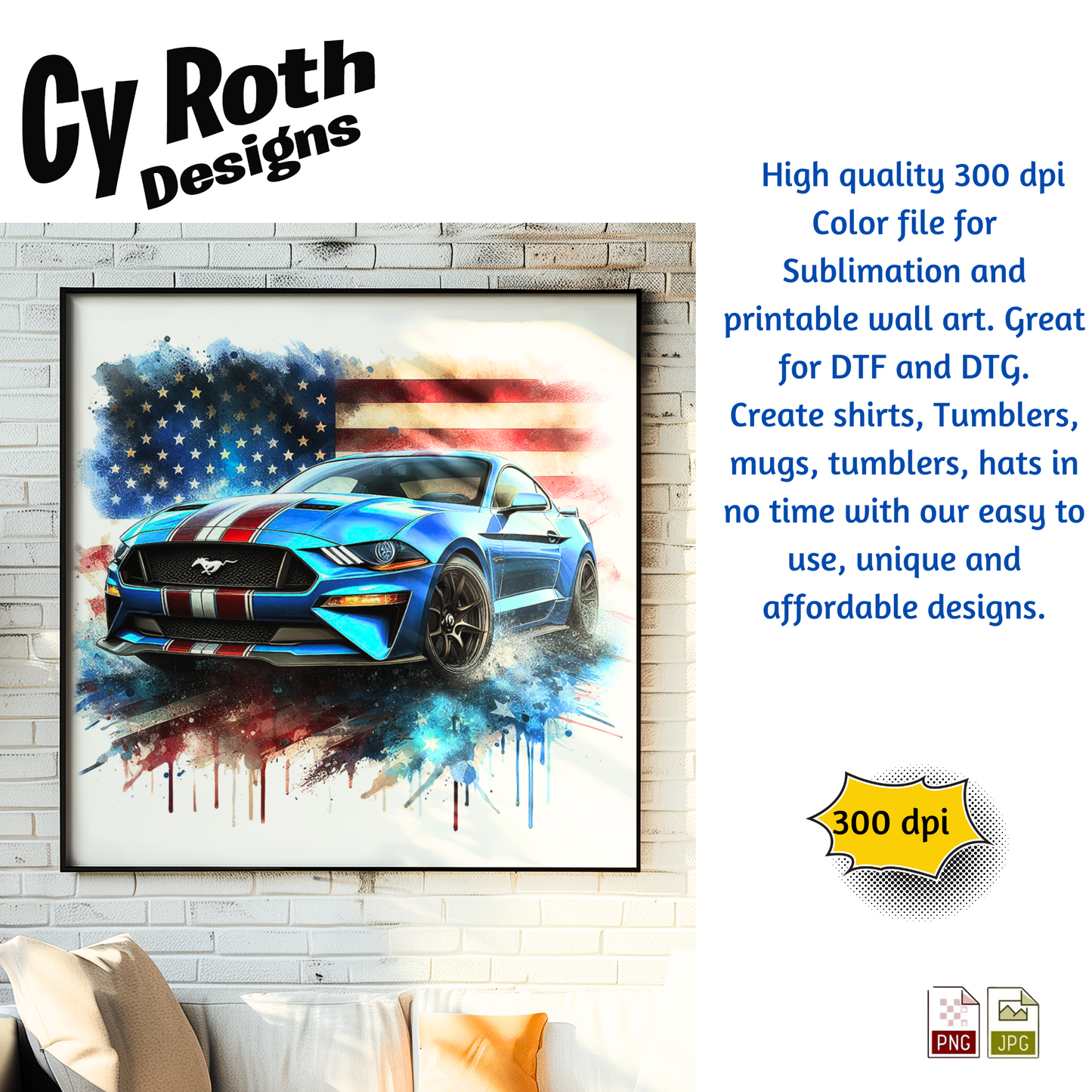 2023 Mustang Sublimation Wall Art 20oz skinny Tumbler PNG JPG file, shirt PNG, Junk Journal image