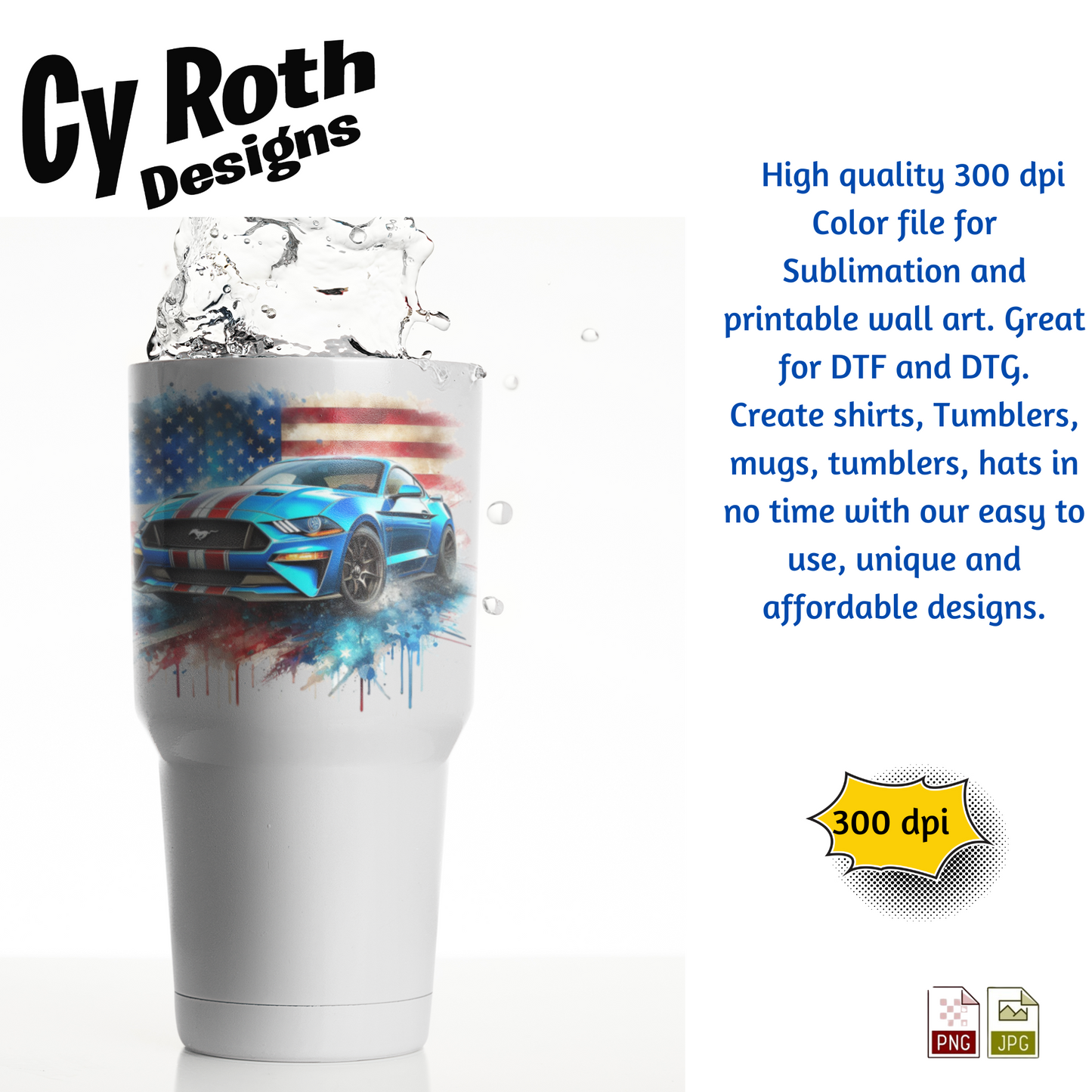 2023 Mustang Sublimation Wall Art 20oz skinny Tumbler PNG JPG file, shirt PNG, Junk Journal image