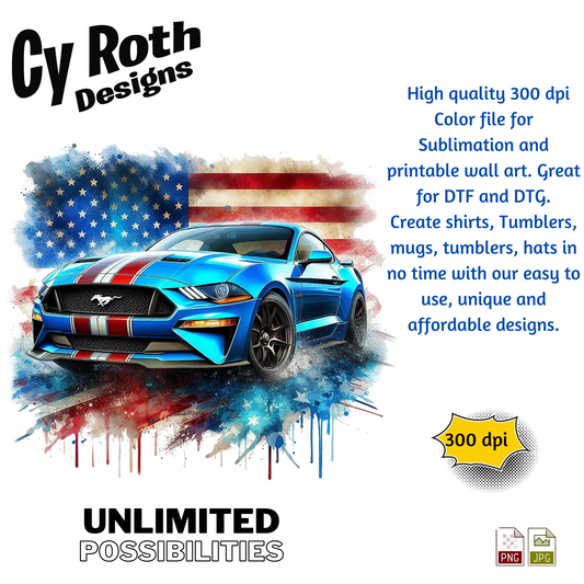 2023 Mustang Sublimation Wall Art 20oz skinny Tumbler PNG JPG file, shirt PNG, Junk Journal image