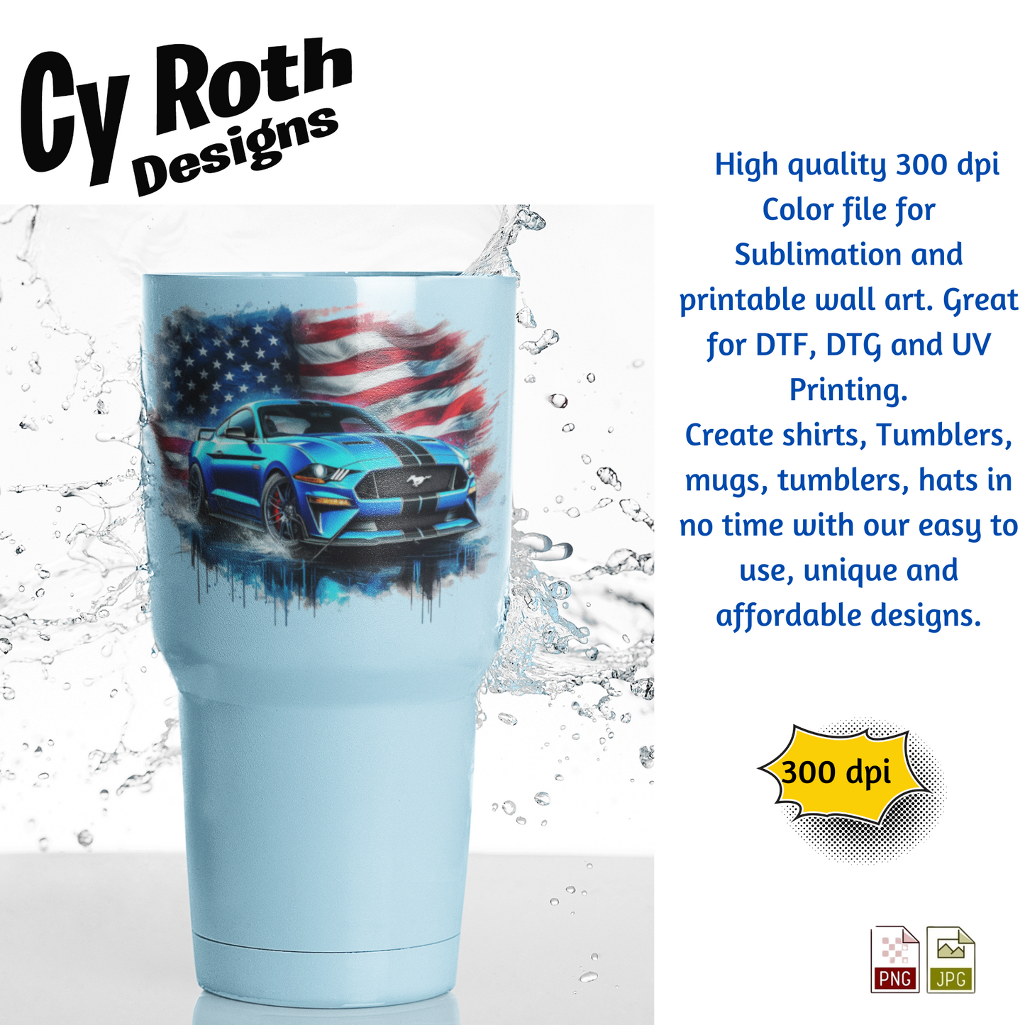 2023 Mustang Sublimation Wall Art 20oz skinny Tumbler PNG JPG file, shirt PNG, Junk Journal image