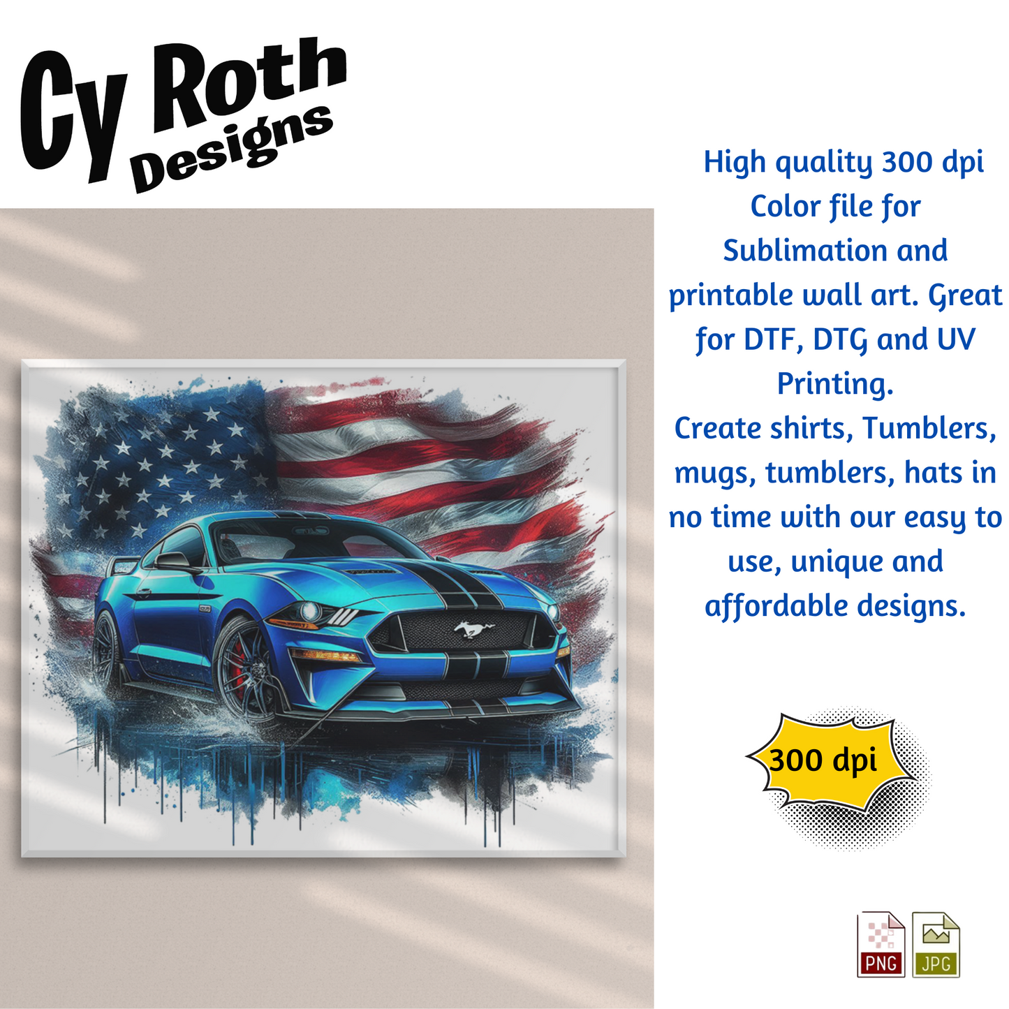 2023 Mustang Sublimation Wall Art 20oz skinny Tumbler PNG JPG file, shirt PNG, Junk Journal image