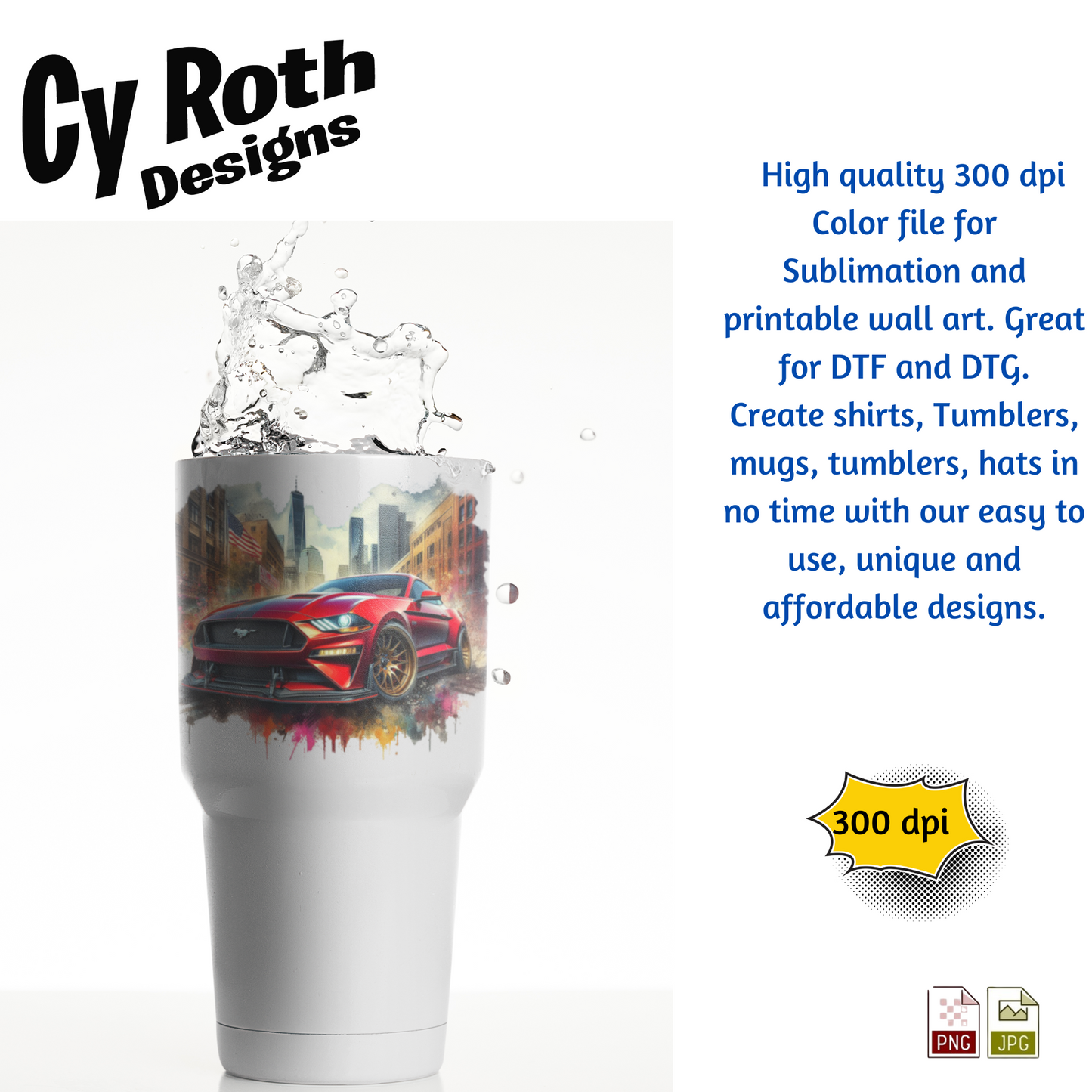 2023 Mustang Sublimation Wall Art 20oz skinny Tumbler PNG JPG file, shirt PNG, Junk Journal image