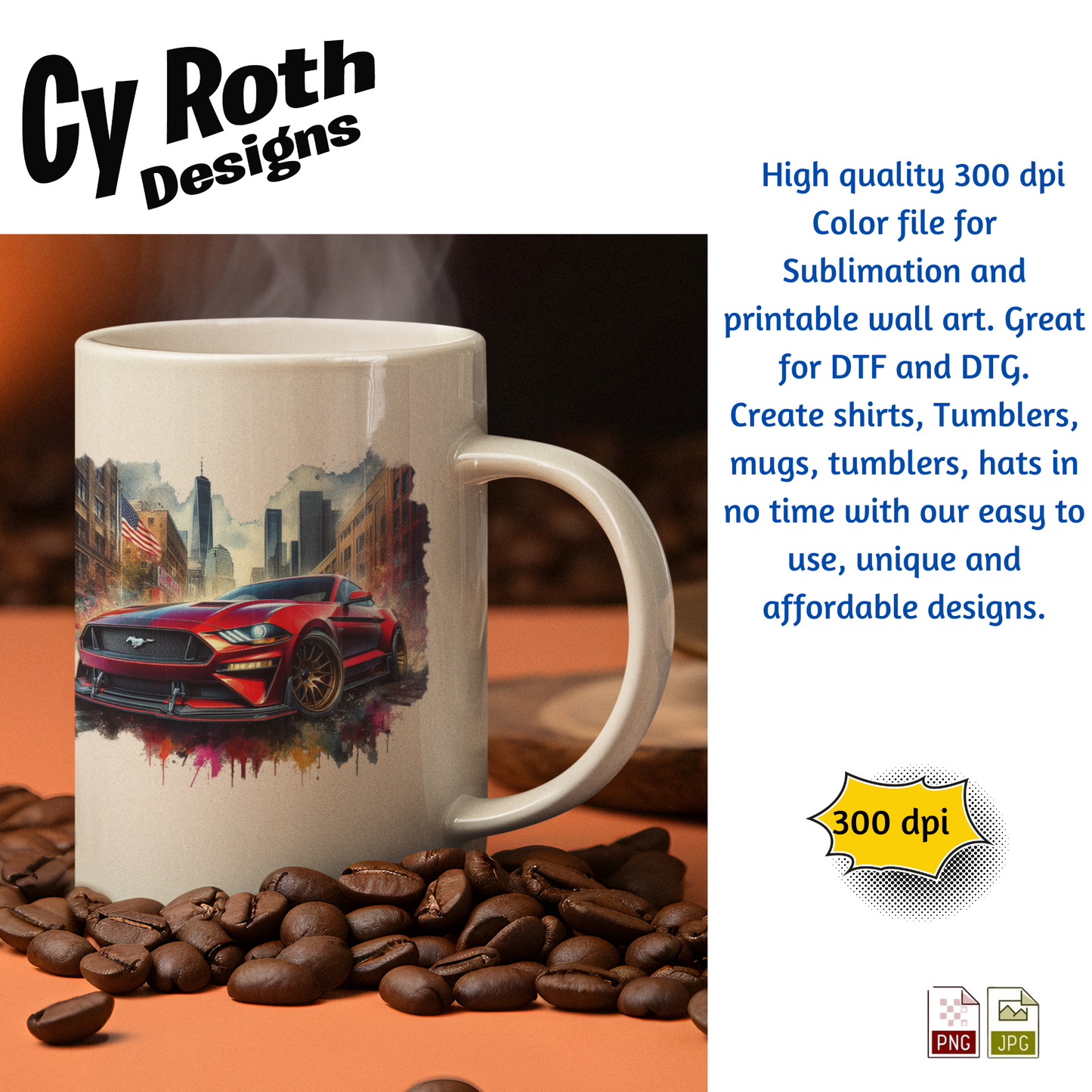 2023 Mustang Sublimation Wall Art 20oz skinny Tumbler PNG JPG file, shirt PNG, Junk Journal image