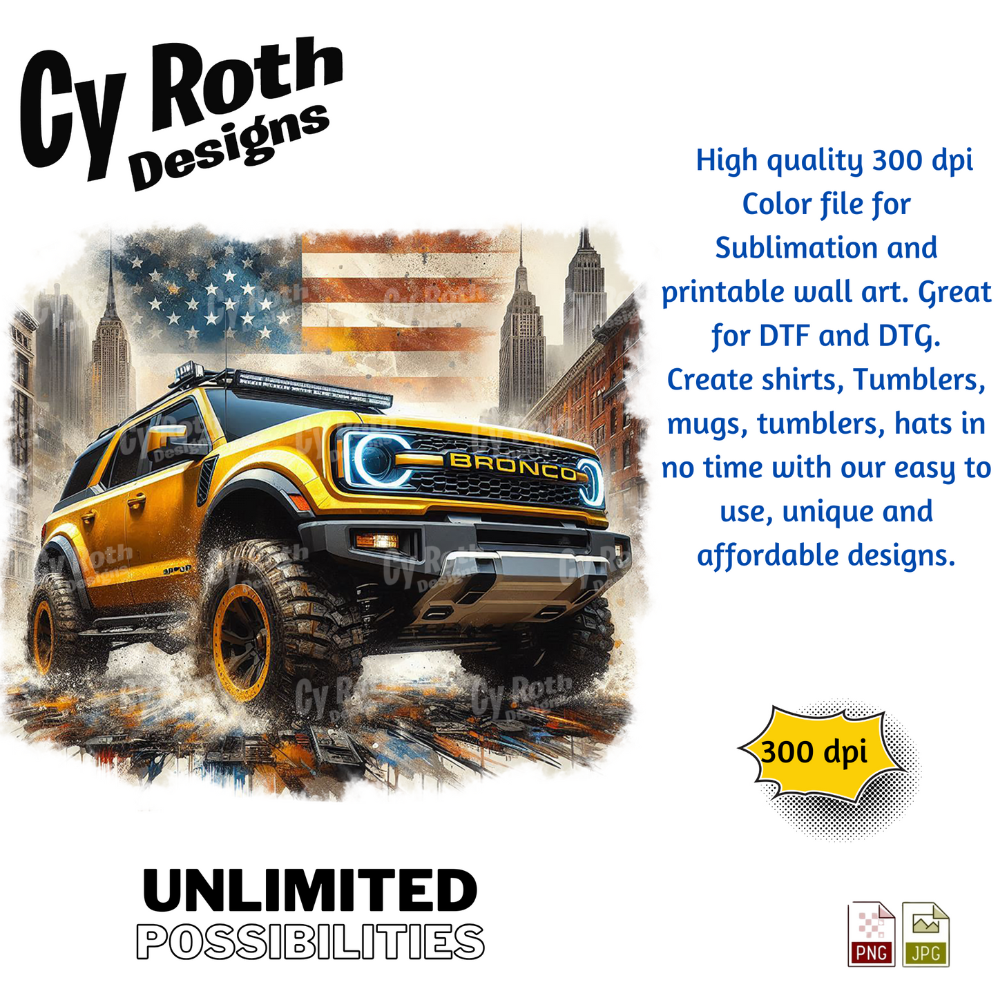 2023 Bronco Sublimation Wall Art 20oz skinny Tumbler PNG JPG file, shirt PNG, Junk Journal image