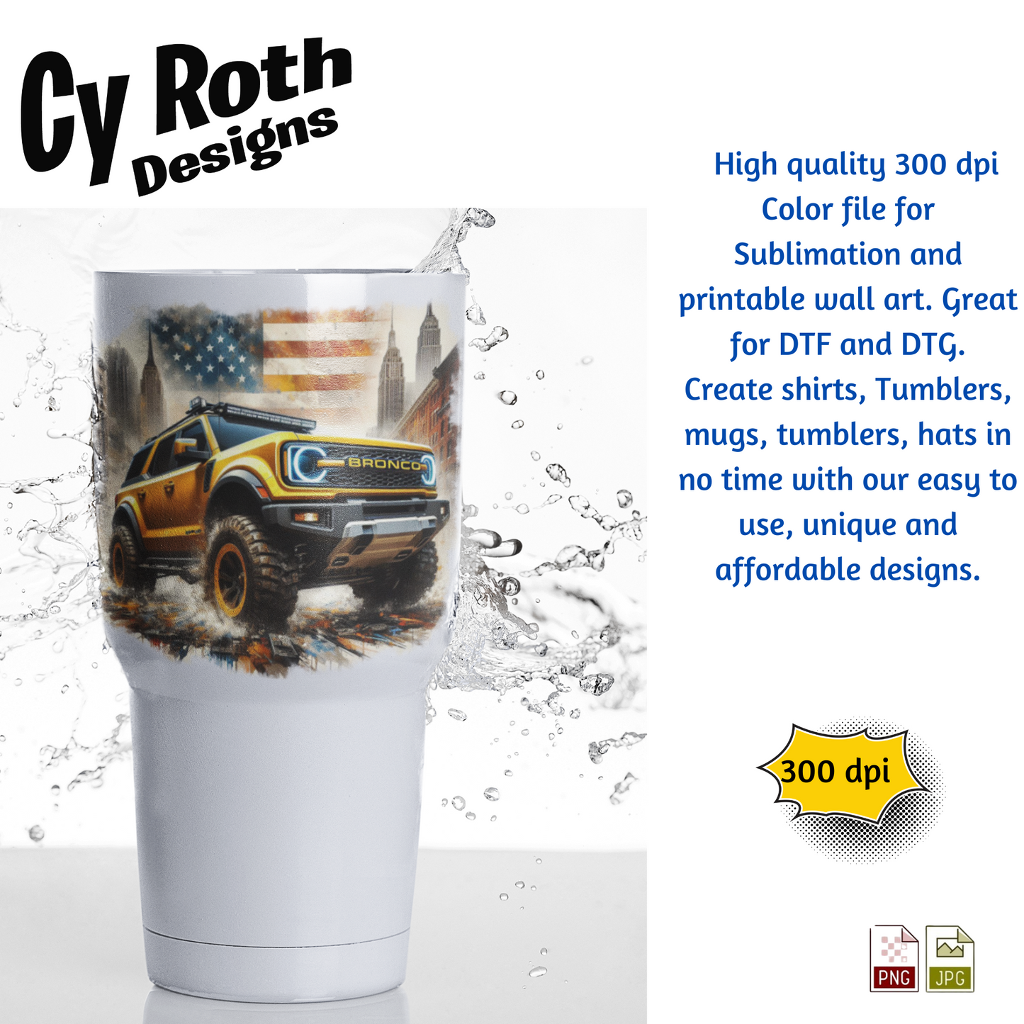 2023 Bronco Sublimation Wall Art 20oz skinny Tumbler PNG JPG file, shirt PNG, Junk Journal image