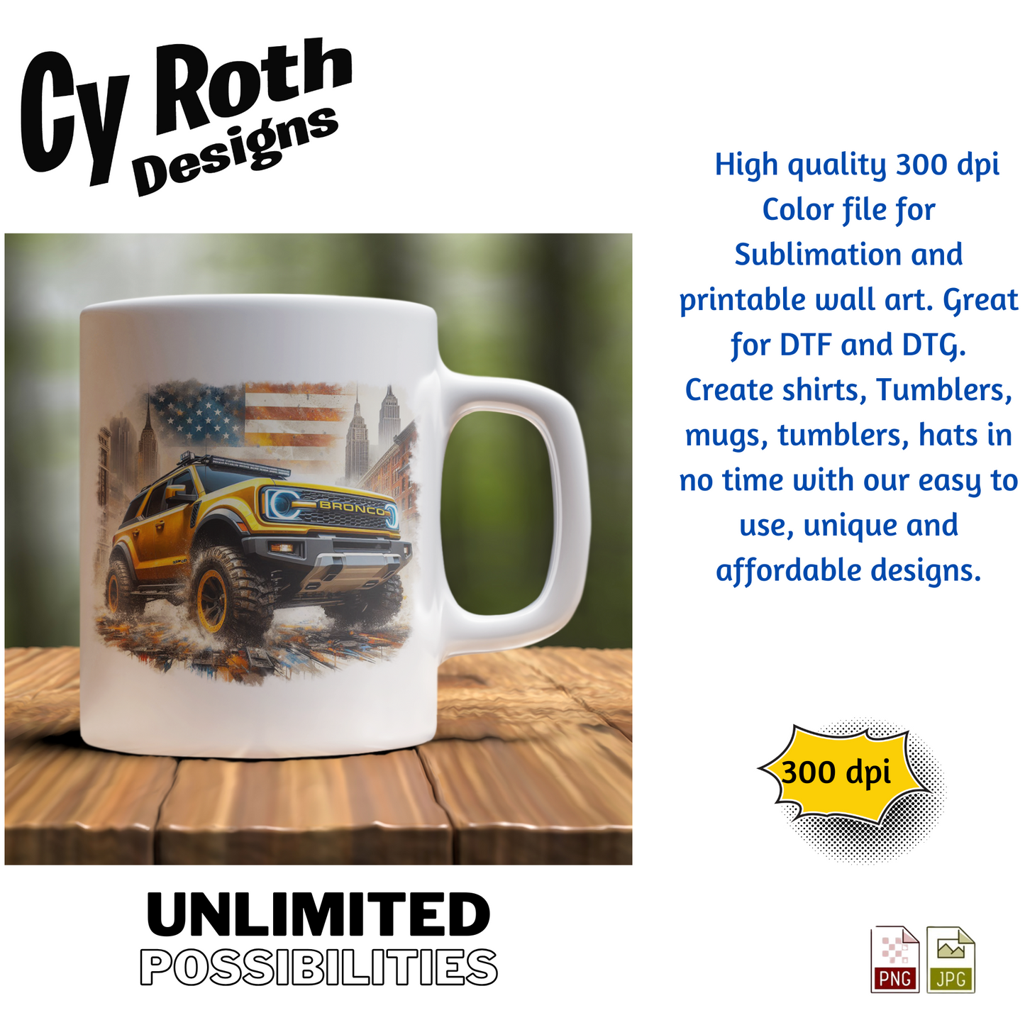 2023 Bronco Sublimation Wall Art 20oz skinny Tumbler PNG JPG file, shirt PNG, Junk Journal image
