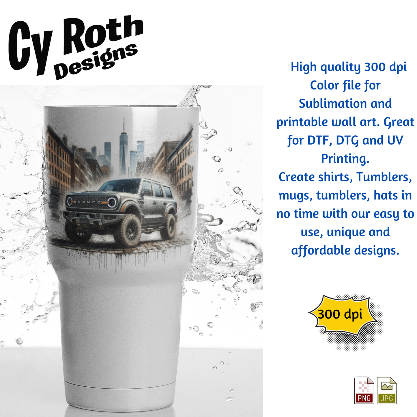 Ford Bronco Sublimation Wall Art 20oz skinny Tumbler PNG JPG file, shirt PNG, Junk Journal image