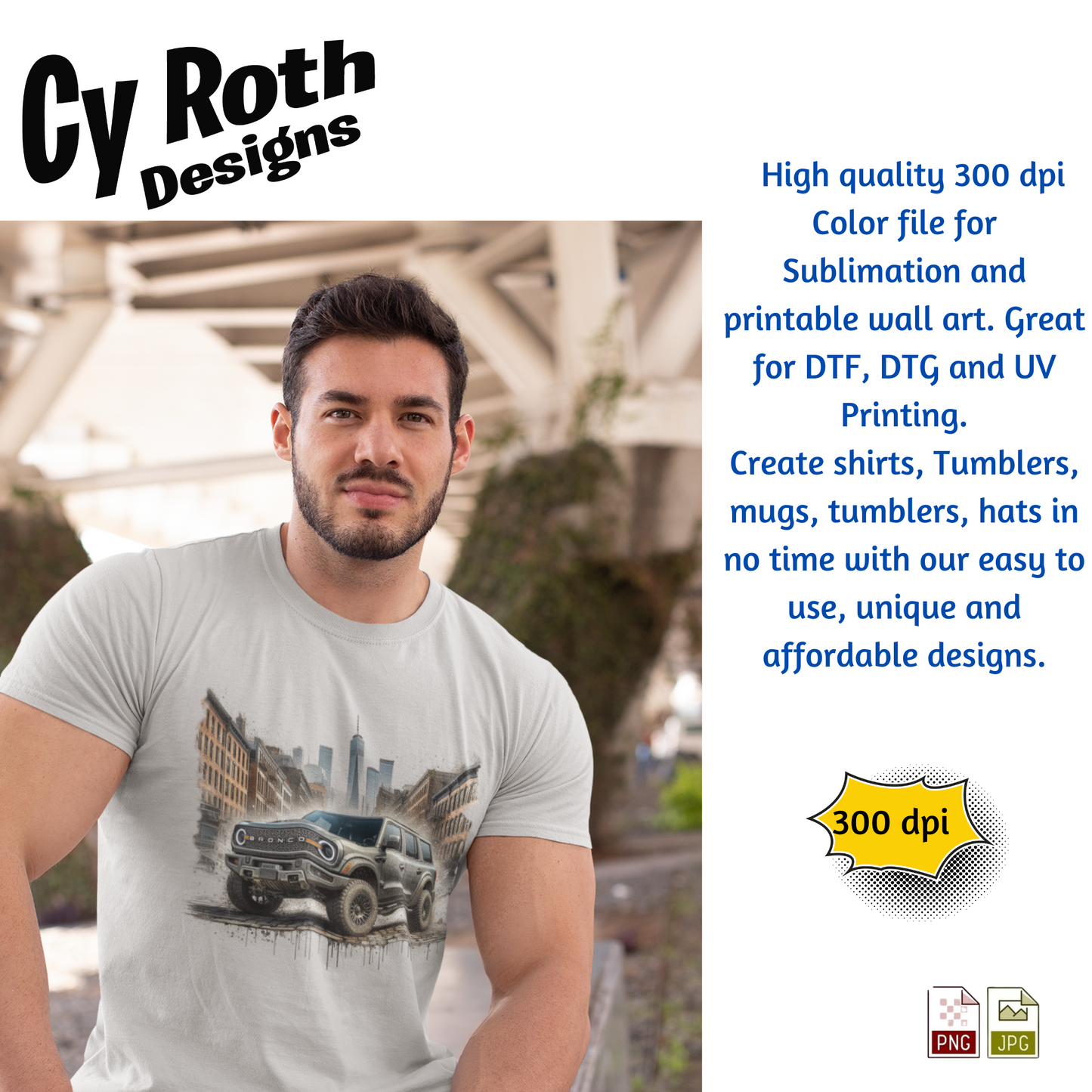 Ford Bronco Sublimation Wall Art 20oz skinny Tumbler PNG JPG file, shirt PNG, Junk Journal image